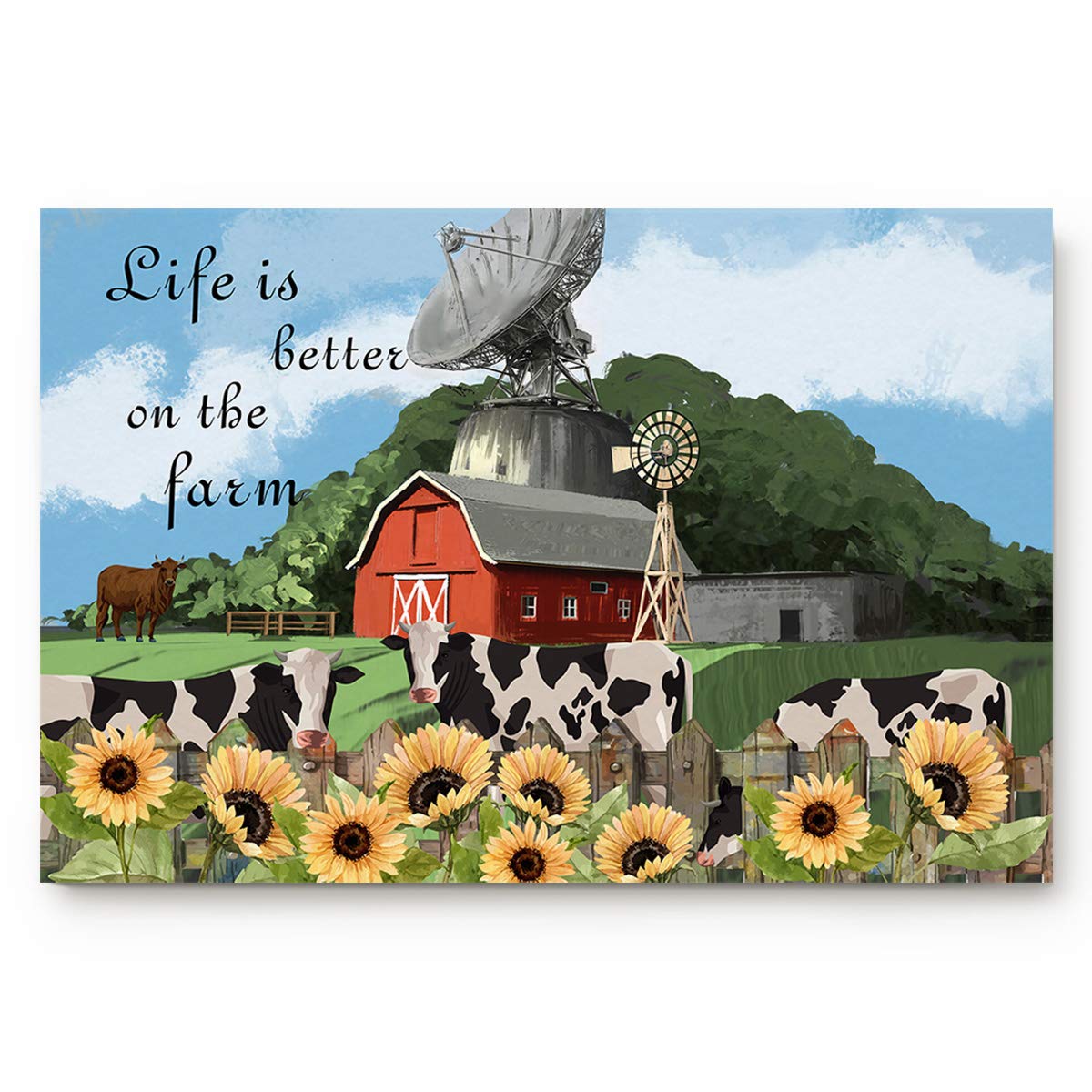 Farmhouse Style Non-Slip Welcome Doormat - Cow & Sunflower Design Absorbent Entryway Rug (23.6