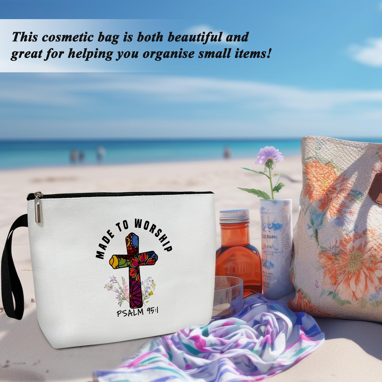 Floral Cross Zipper Bible Pouch for Women - Christian Travel Organizer & Toiletry Bag for Church, Bible Study, and Daily Use