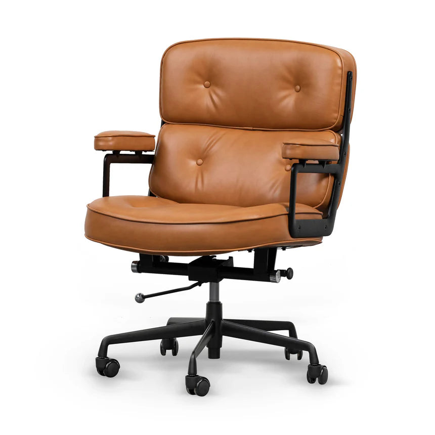 Ergonomic Adjustable Office Leather Chair - Honey Tan - Comfortable Executive Desk Chair for Home & Office Workspace