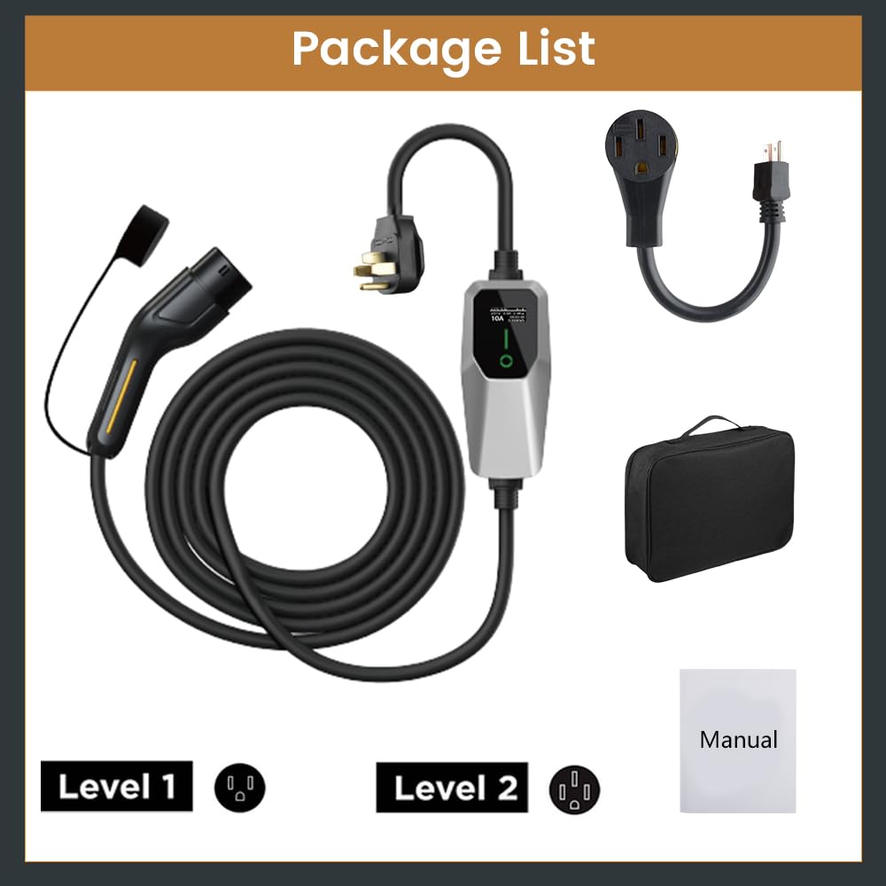 AWESAFE Level 2 EV Charger 7.6KW, 32Amp NEMA 14-50 Plug, J1772 Connector - Portable Fast Charging Station with Scheduled Charging for Home & Outdoor Electric Vehicle Charging