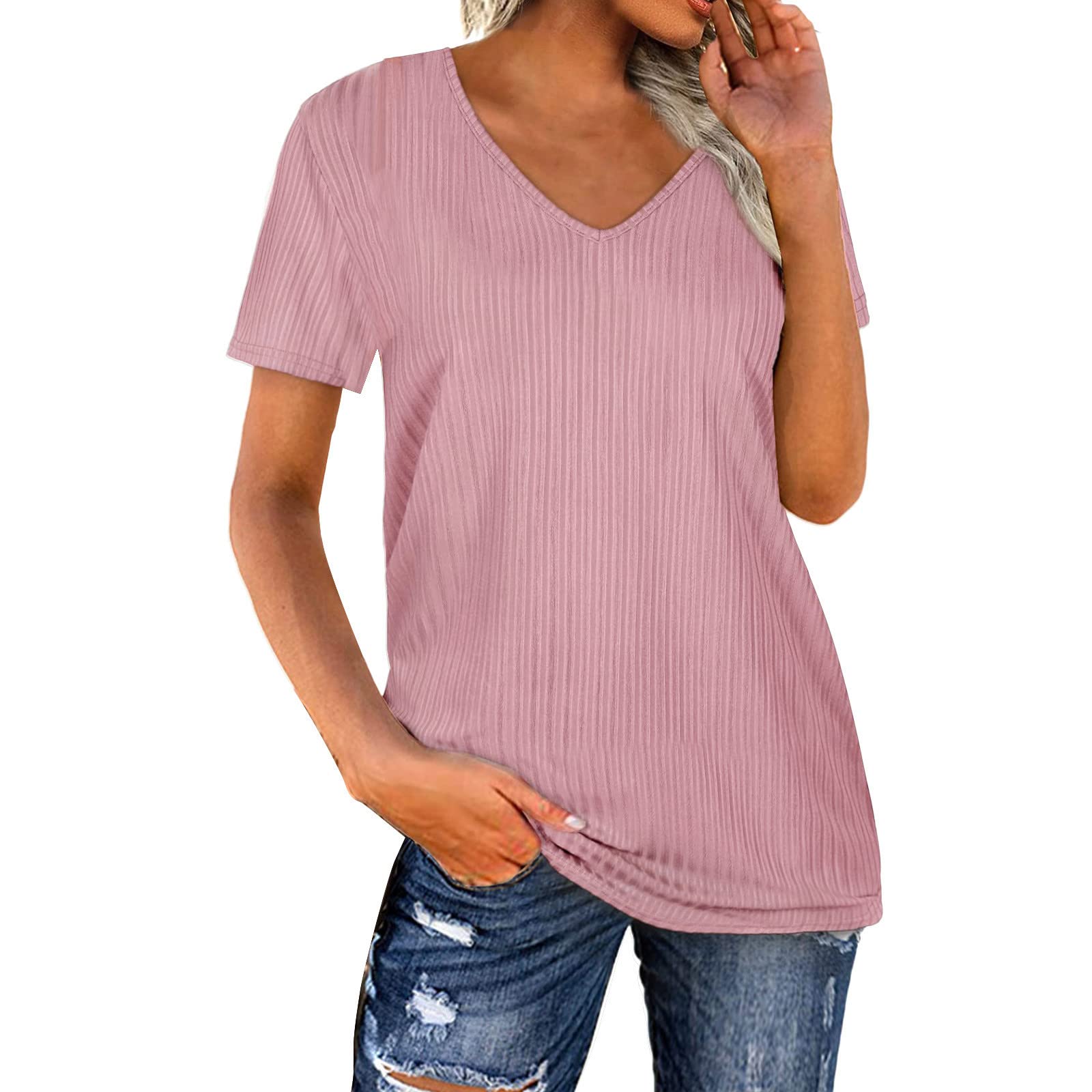 Women's V-Neck Short Sleeve Summer Casual T-Shirt - Soft Plain Basic Tee for Everyday Wear - Perfect for Work, Weekend & Vacation Outfits