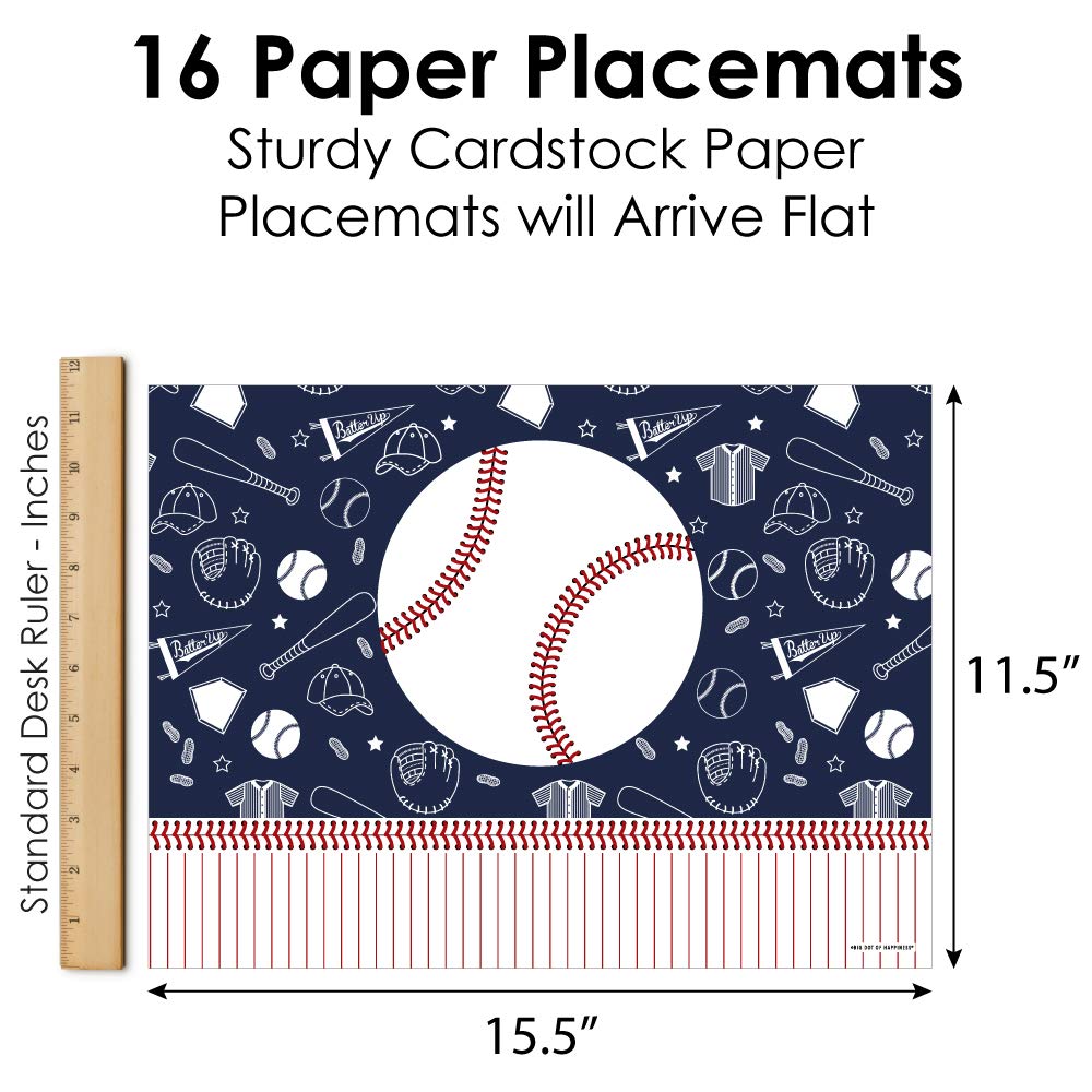 Big Dot of Happiness Batter Up Baseball Party Table Decorations - Set of 16 Placemats for Baby Showers, Birthday Parties & Sports Themed Events - Perfect for Baseball Lovers & Game Day Decor