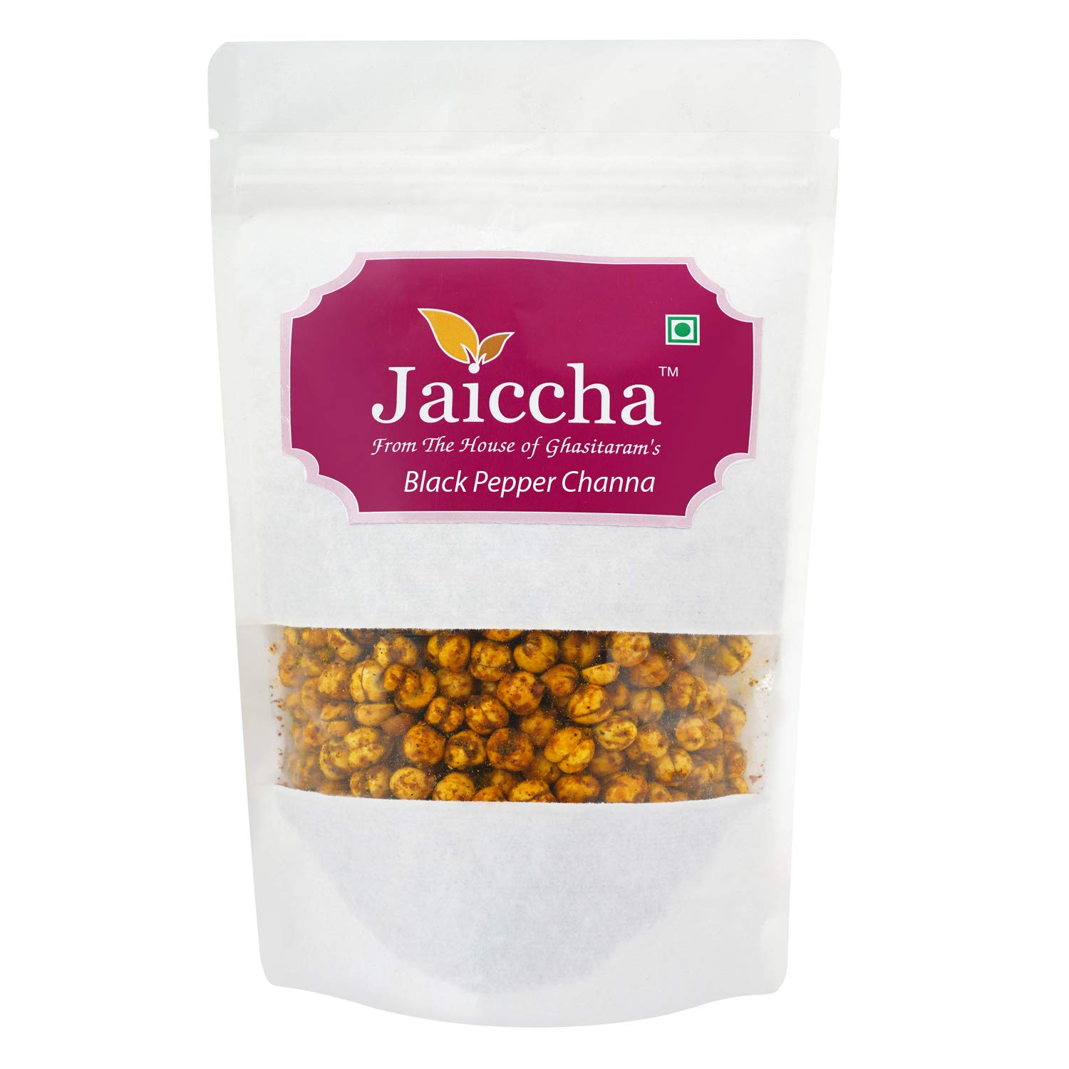Jaiccha Ghasitaram Black Pepper Channa - Crunchy Chickpea Snack 200g in Eco-Friendly Paper Pouch | Perfect for Office Snacking, Travel & Party Appetizers