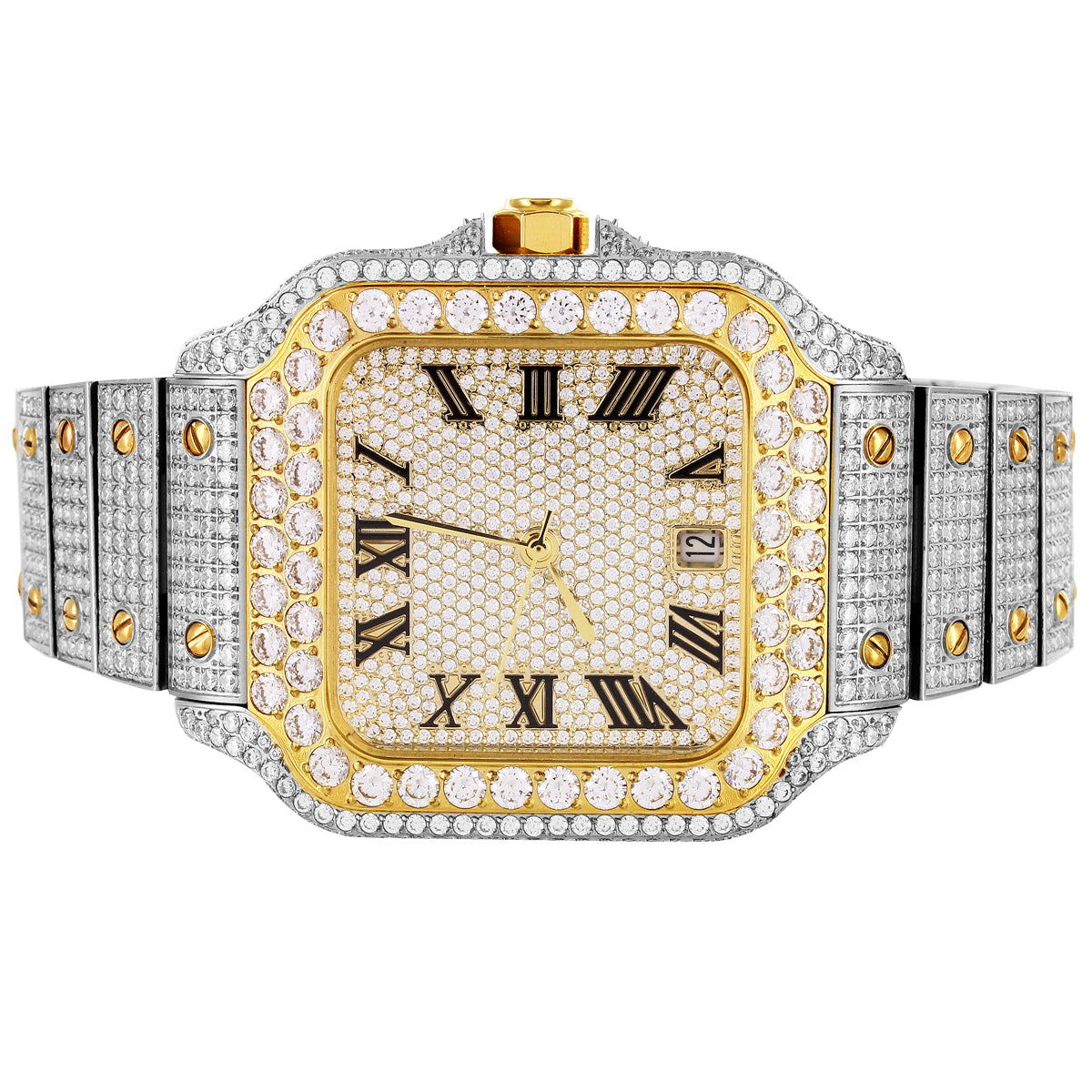 Custom Two-Tone Gold Stainless Steel Roman Numeral Watch - Luxury Dress & Business Timepiece for Men & Women