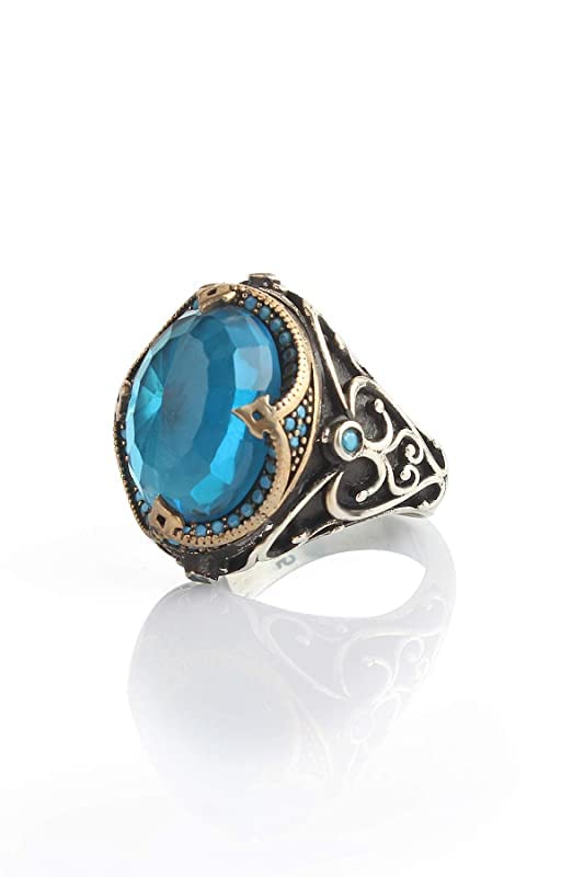 925 Sterling Silver Men's Ring with Natural Blue Topaz Gemstone - Handmade Adjustable Wedding Band, Promise Ring for Men - Perfect for Engagement, Anniversary & Everyday Wear