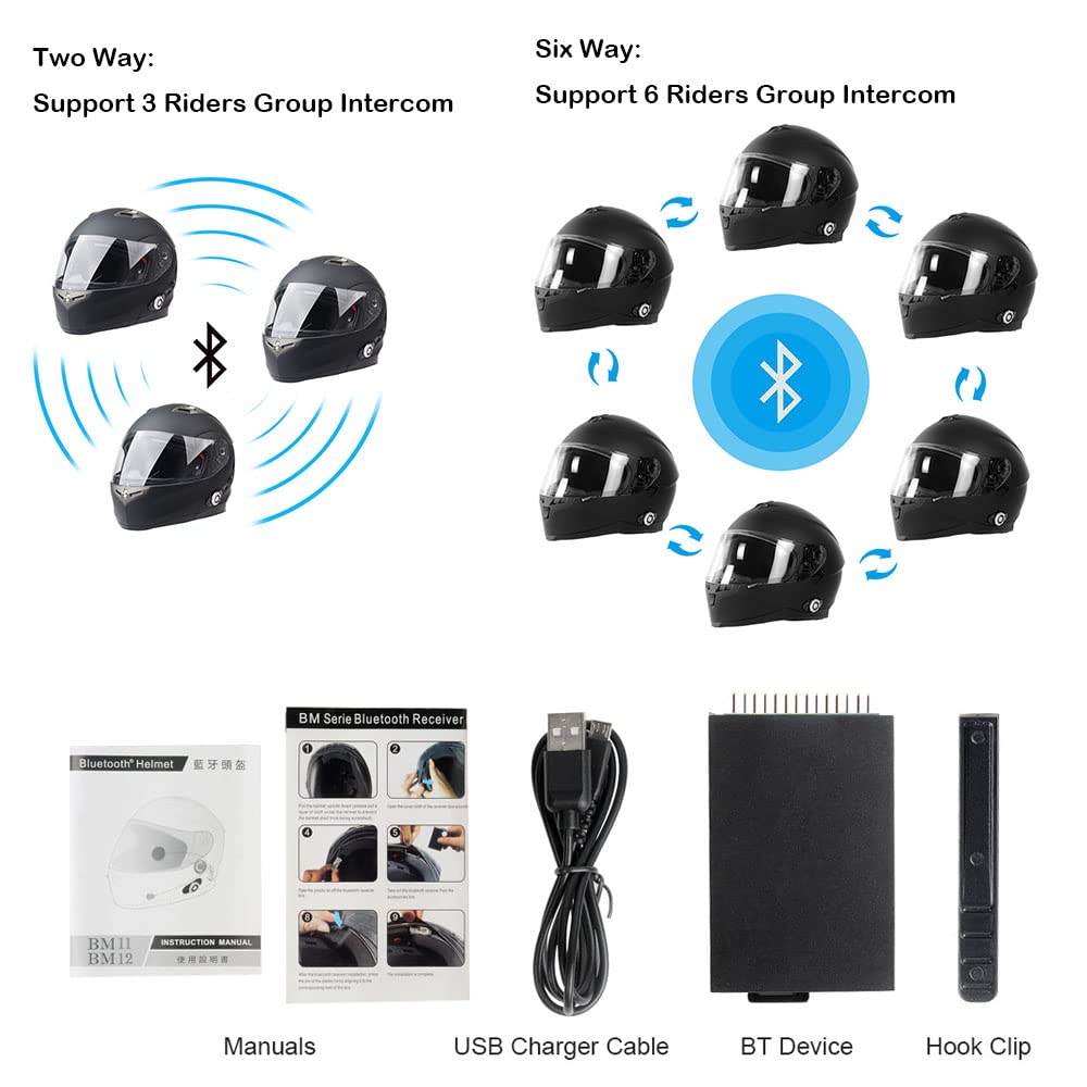 Modular Flip-Up Full Face Motorcycle Helmet with Bluetooth Intercom & Dual Visor - Integrated Headset for Safe Riding, Long-Distance Communication & Group Rides - Perfect for Adventure Bikers, Commuters & Road Trips