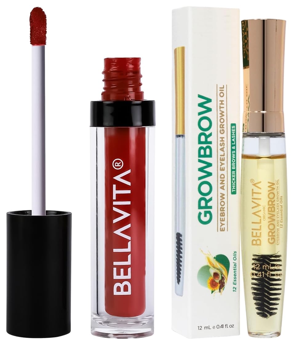 1. **Bella Vita Organic Kiss-Proof Liquid Lipstick - Long Lasting, Scarlet Red, 4.5ml | Vegan & Cruelty-Free | Perfect for Parties & Date Nights**   2. **Growbrow Eyelash & Eyebrow Growth Serum - 12ml | Castor Oil, Onion Oil & Vitamin E | Enhance Volume & Thickness | Ideal for Daily Lash & Brow Care**