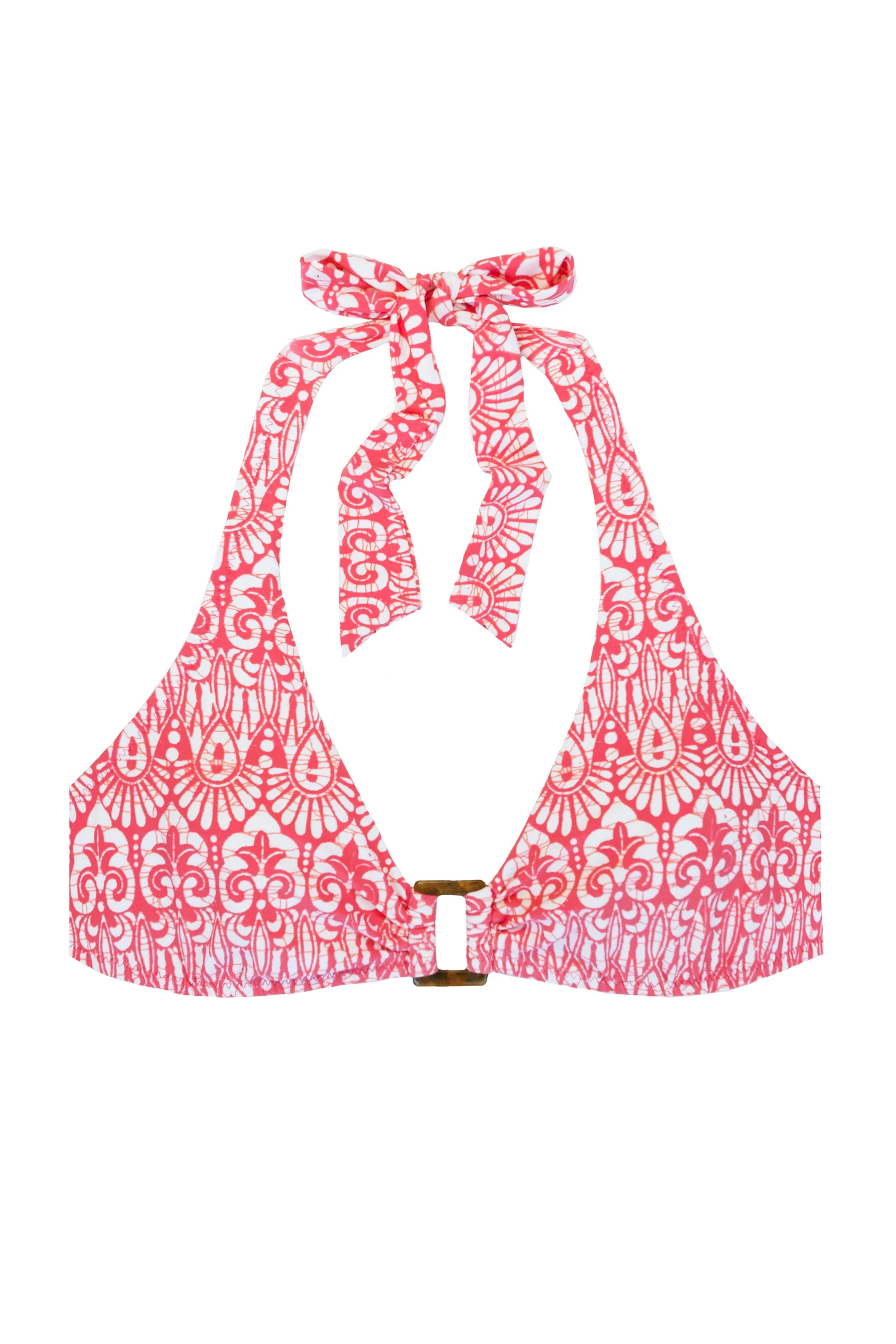 Tortoise Halter Top | Island Batik Pink Floral Print Women's Fashion Top for Summer Beach Vacation and Casual Outings