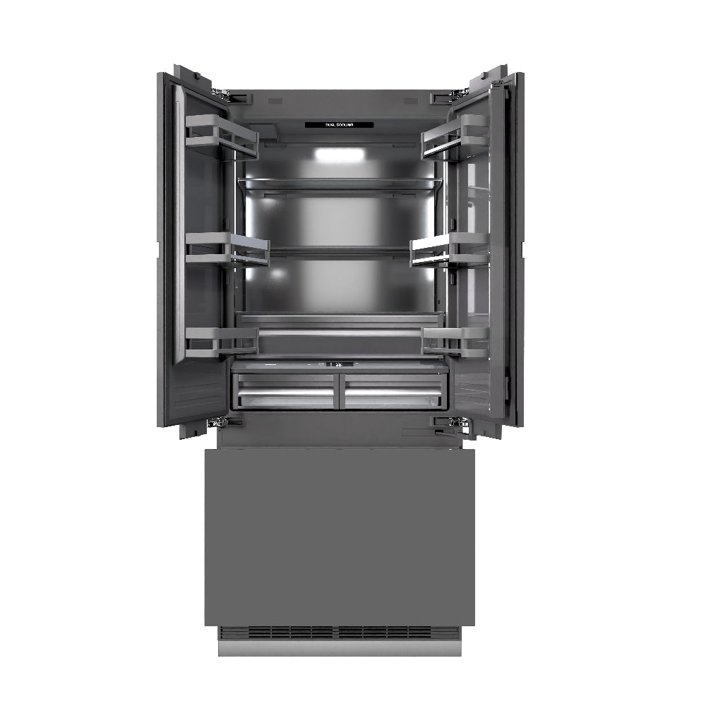 ZLINE Autograph Edition 36 Inch Panel Ready French Door Refrigerator - 19.6 cu ft Built-In Bottom Freezer with Ice Maker & Water Dispenser - Graphite Gray Interior & Champagne Bronze Accents (GRBIVZ 36 CB) - Perfect for Modern Kitchens & Luxury Home Appliances