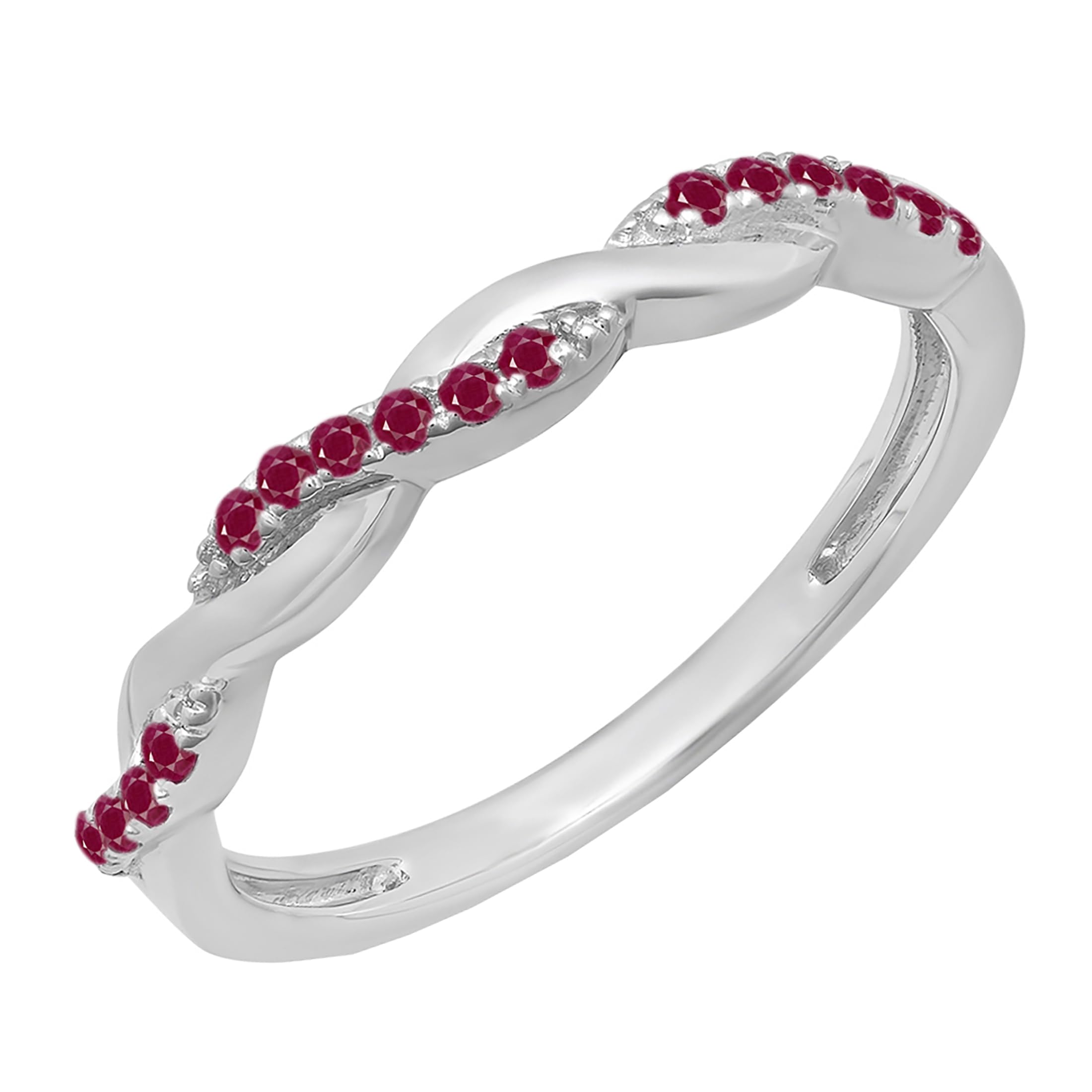 Dazzlingrock Collection Ruby & Diamond Ladies Swirl Stackable Wedding Band Ring - Sterling Silver Anniversary Jewelry for Women - Perfect for Engagements, Anniversaries & Special Occasions