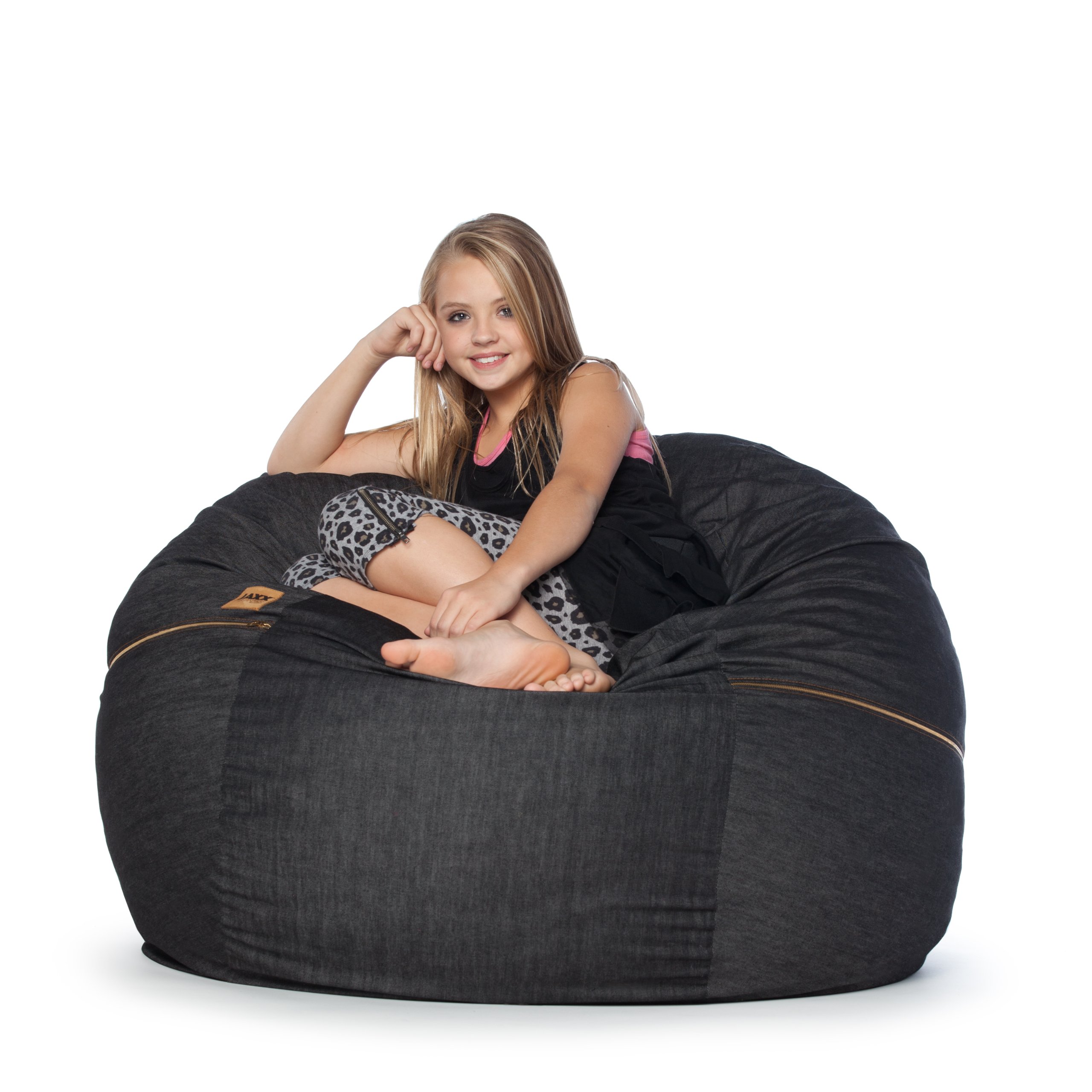 Jaxx 4 ft Large Bean Bag Chair - Premium Black Denim Cover - Ultra Soft Filling for Adults & Teens - Perfect for Gaming, Lounging, Movie Nights & Dorm Rooms (15332400)