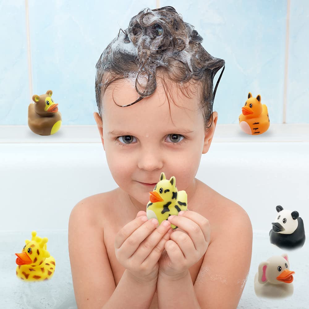 ArtCreativity 12-Pack Zoo Animal Rubber Duckies – Cute Safari-Themed Bath Toys for Kids, Fun Pool & Bathtub Ducks, Perfect for Birthday Party Favors, Carnival Prizes & Baby Showers | Great for Toddler Bath Time, Swimming Pool Play & Party Decorations