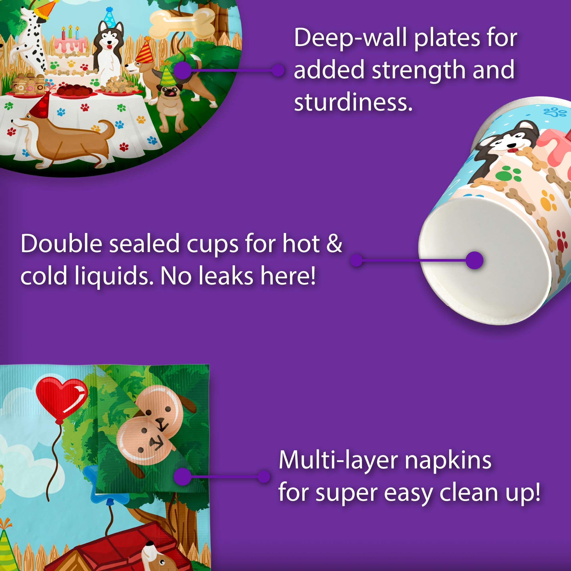 Puppy Dog Birthday Party Supplies Set - 16-Piece Kit with Plates, Napkins & Cups for Puppy Themed Celebrations - Perfect for Kids' Birthday Parties, Dog Lovers Events & Pet-Themed Gatherings