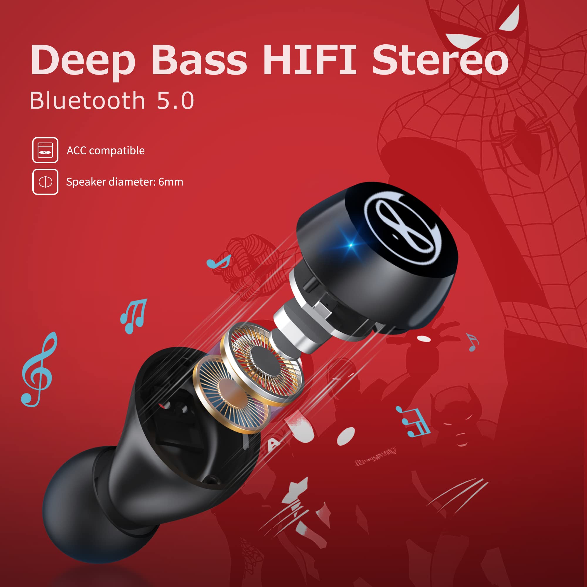 Wireless Earbuds with Touch Control - Stereo Sound Bluetooth Earphones & Red Cartoon Charging Case | Perfect for Gym, Running, Travel & Daily Commute
