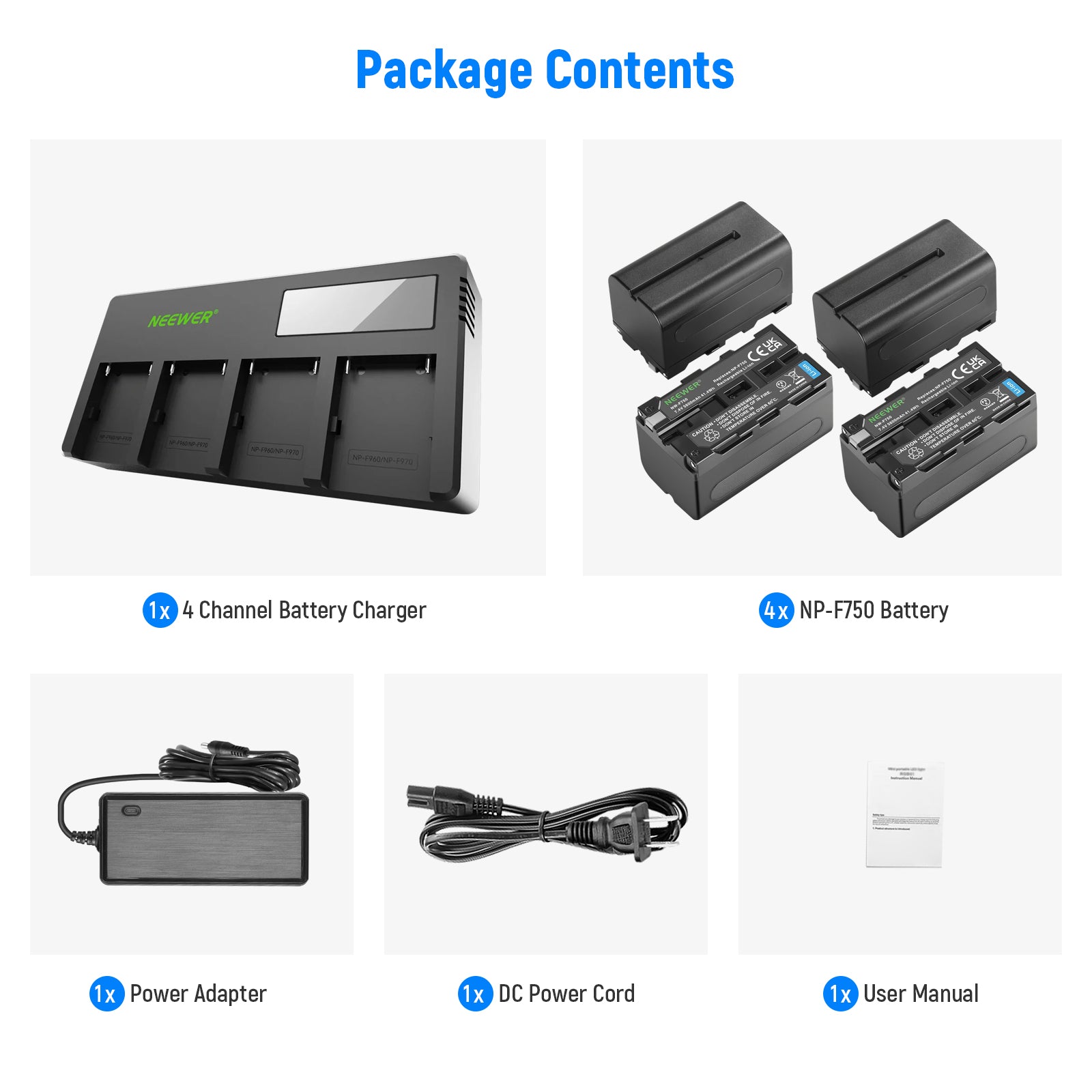 NEEWER 4 Pack NP-F750 Replacement Batteries for Sony Cameras - Power Your Sony A7, A9, A6000 Series & More for Extended Photography Sessions