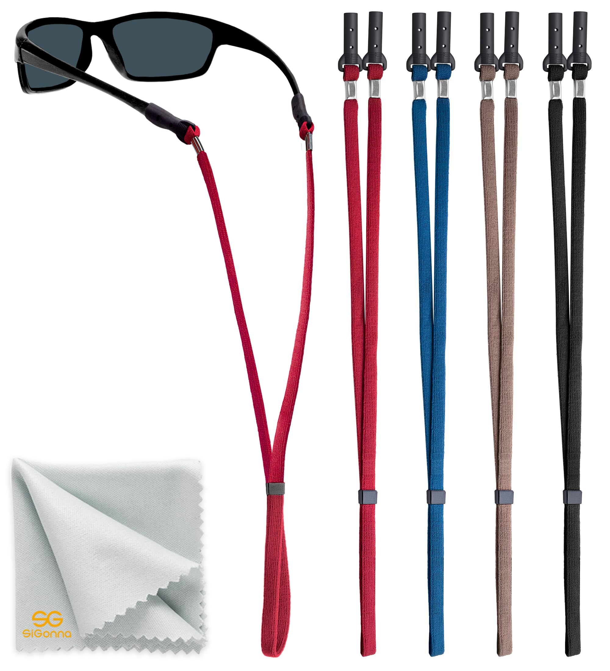SIGONNA Anti-Slip Eyeglass Holder Neck Strap - Adjustable Glasses Lanyard for Men & Women - Secure Sunglasses Strap for Sports, Reading & Outdoor Activities - 4 Pack Multi-Color Cords