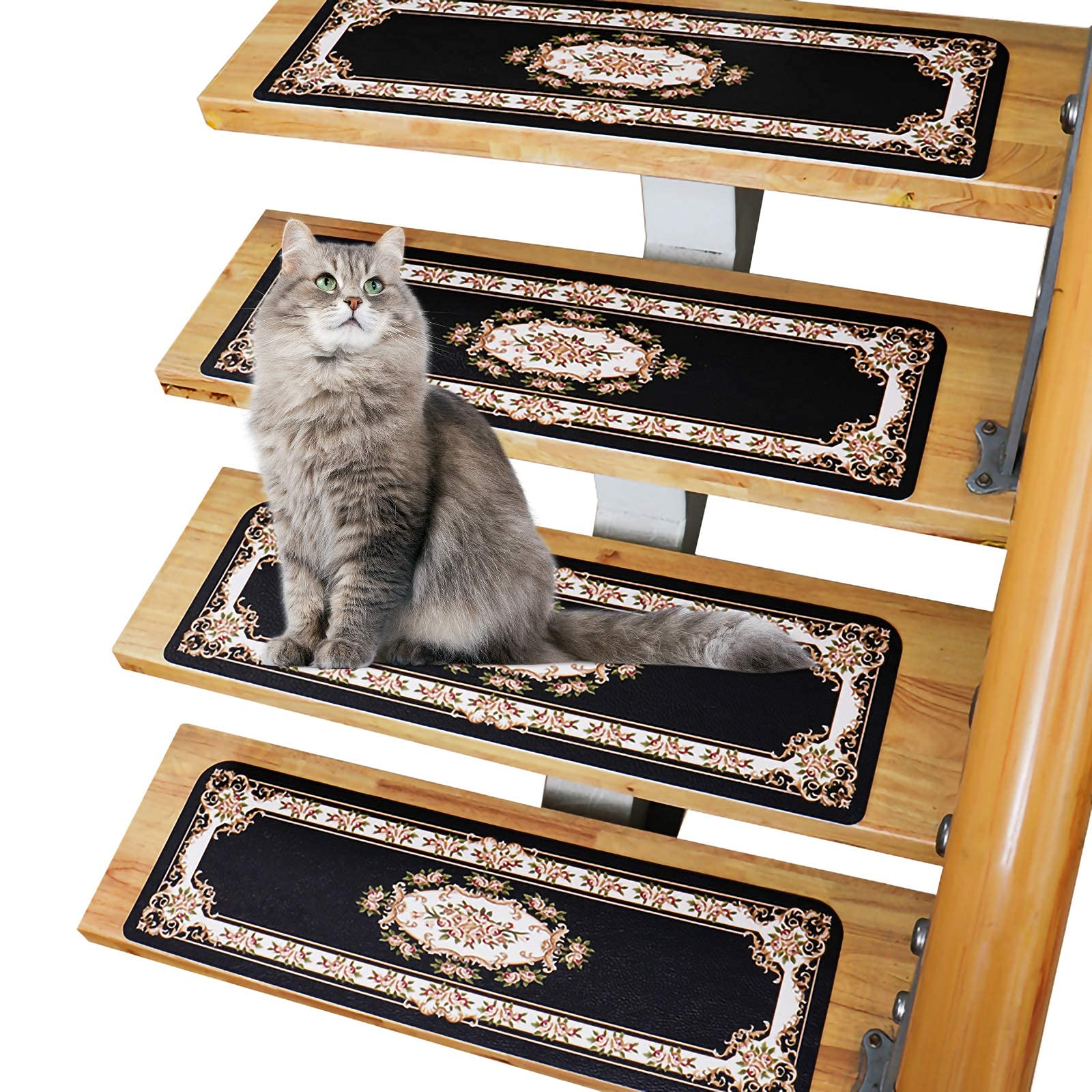 Non-Slip Stair Carpet Treads - 5-Piece Self-Adhesive Stair Tread Covers for Pets, Dog & Cat Friendly Stair Mats with Rug Gripper - Skid Resistant, Soft & Comfortable Carpet Protection - Perfect for Wooden Stairs, Hardwood Floors & Home Safety