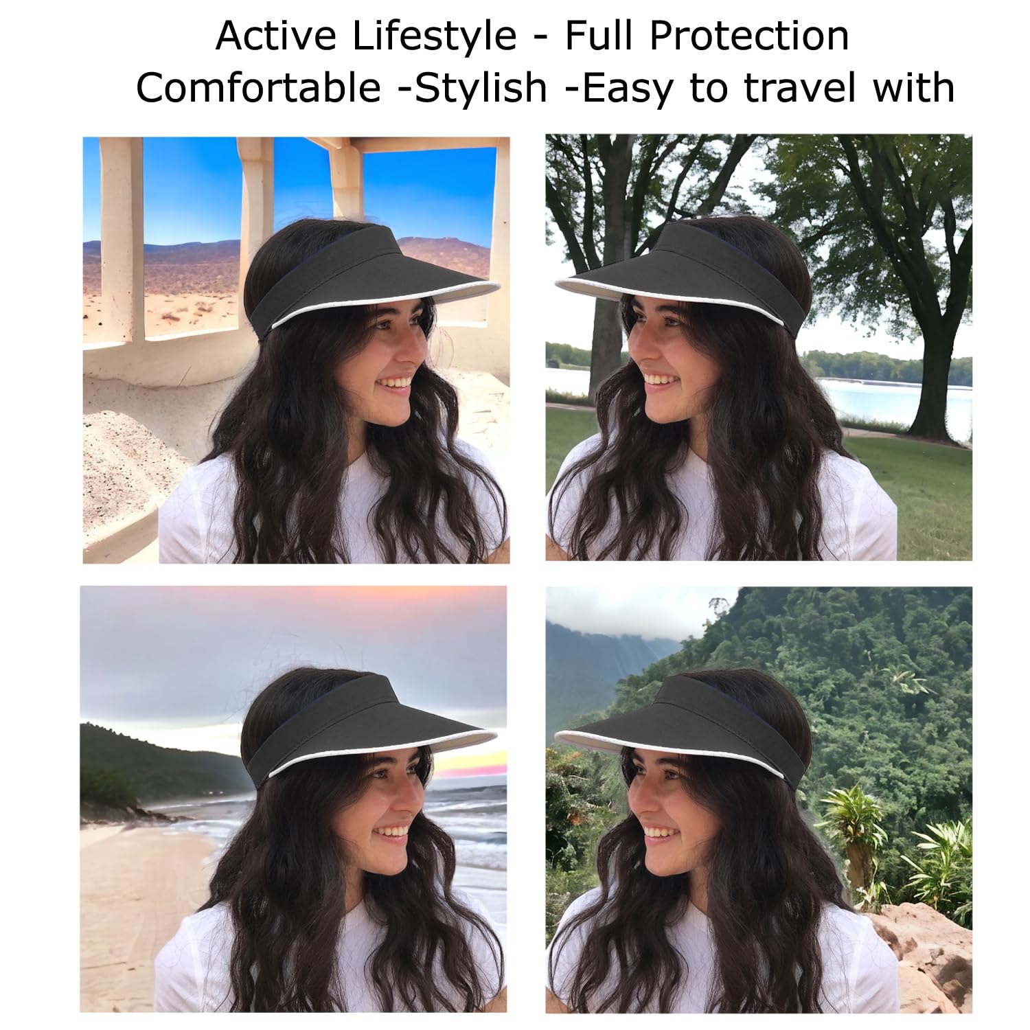 Silverfever Women's Wide Brim UV Protection Sun Visor Hat - UPF 50+ Sunblock for Beach, Tennis, Golf & Outdoor Sports (Black) - Perfect for Summer Activities, Travel and Sun Safety