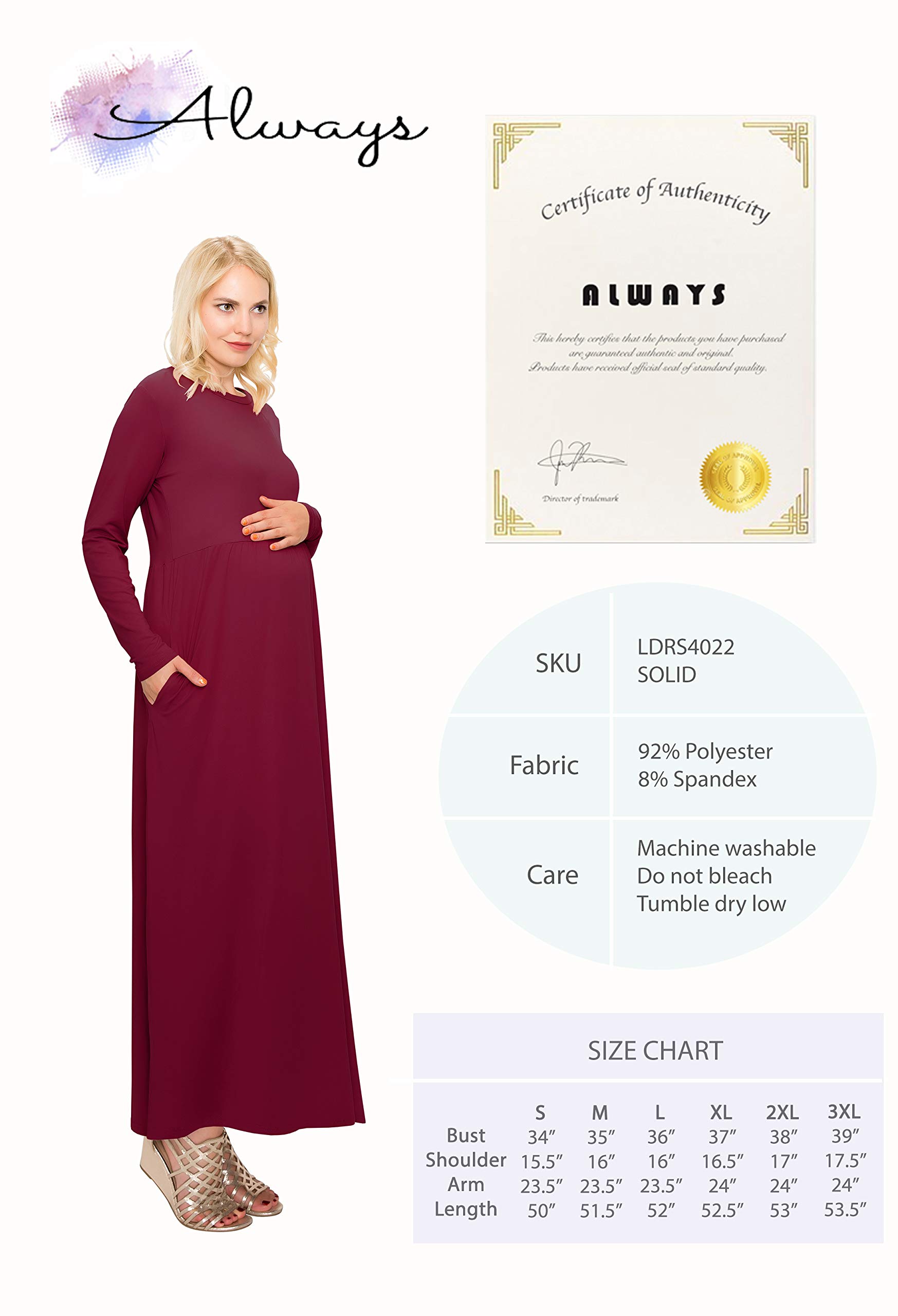 ALWAYS Women's Maternity Maxi Dress - Soft Empire Waist Pregnancy & Nursing Dress for Baby Shower, Casual Wear & Special Occasions | Short/Long Sleeve Options