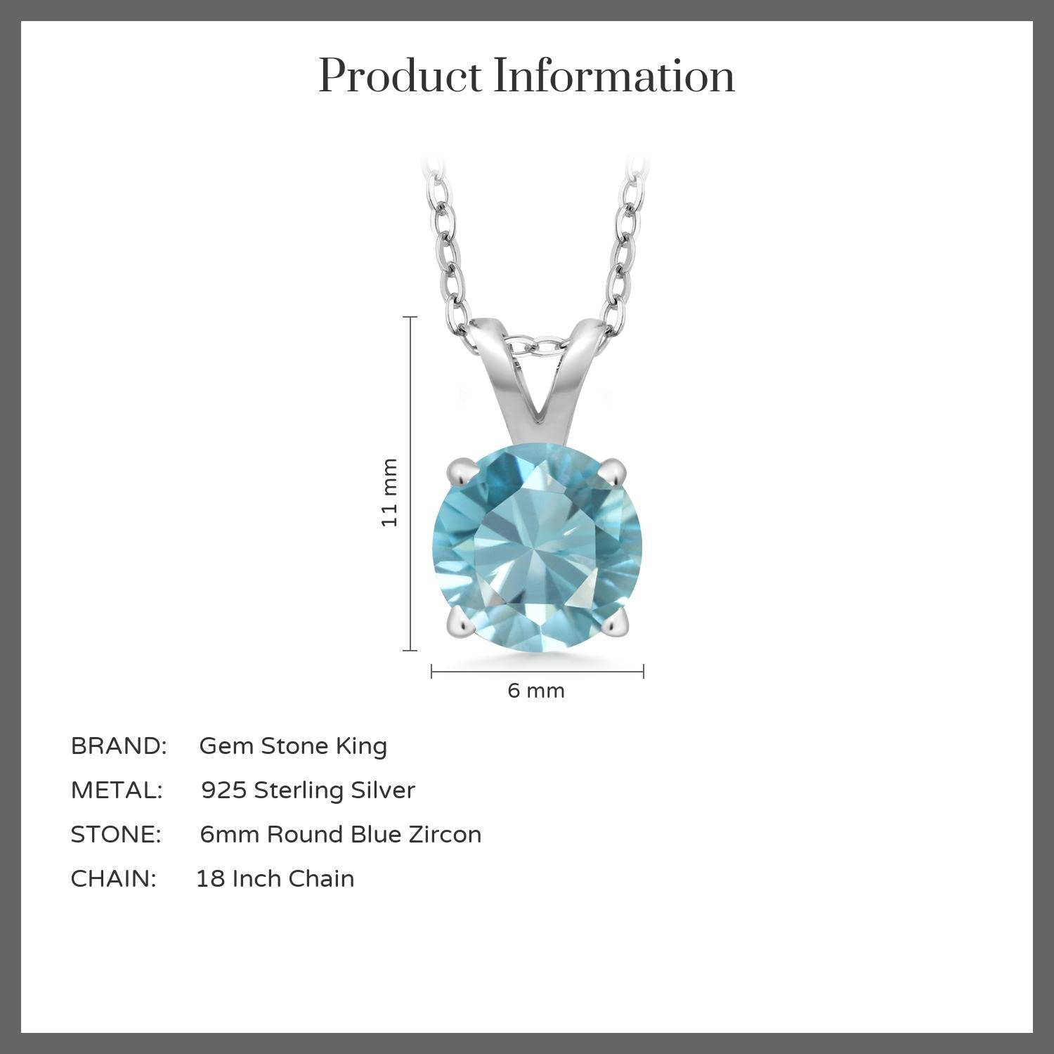 Gem Stone King 925 Sterling Silver 6MM Round Birthstone Pendant Necklace for Women | Solitaire Gemstone Jewelry with 18 Inch Silver Chain | Perfect Gift for Birthday, Anniversary & Special Occasions