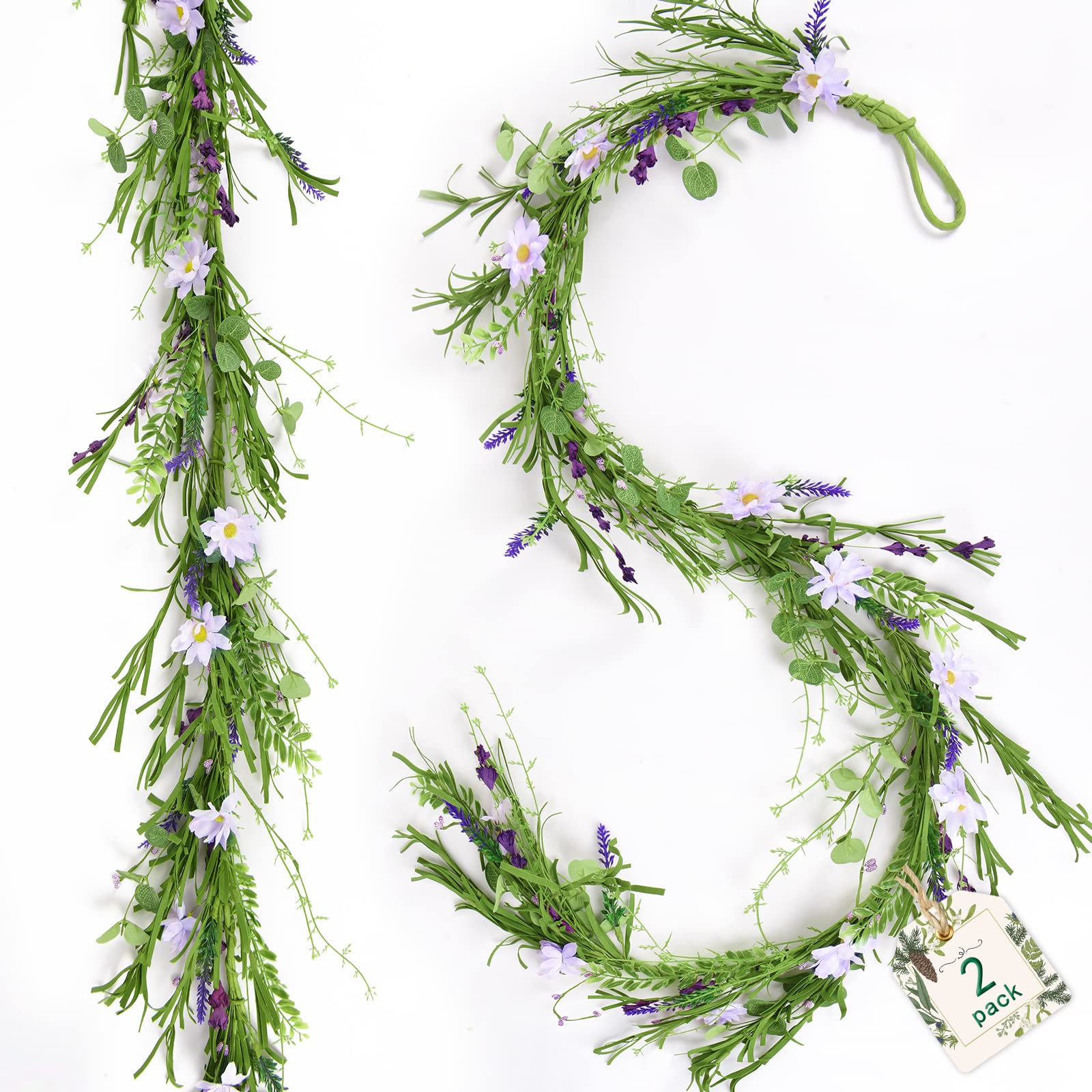 2 Pack Artificial Daisy Vine Garland - 6ft Fake Flower Hanging Ivy with Purple Daisies & Green Leaves for Wedding Decor, Party, Spring Home Decoration | Perfect for Wall Decor, Table Centerpieces, and Outdoor Events