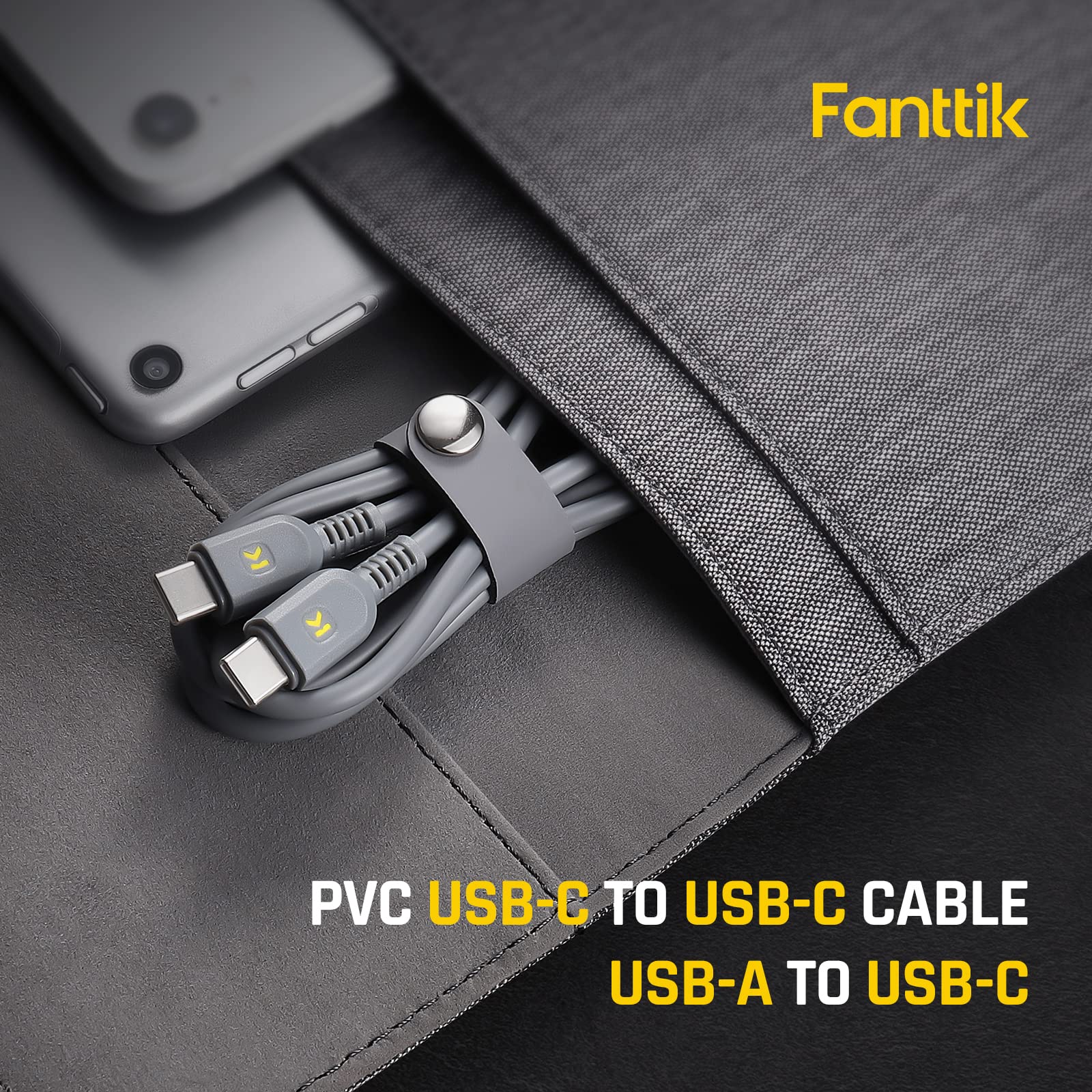 Fanttik USB C to USB C Cable (65W) & USB A to USB C Cable (18W) Fast Charging Set - Compatible with iPhone 15/15 Pro, MacBook Pro 2020, iPad Pro 2020, iPad Air 4, Samsung Galaxy S23+/S23 Ultra/S22 Ultra - Perfect for Home, Office & Travel Charging