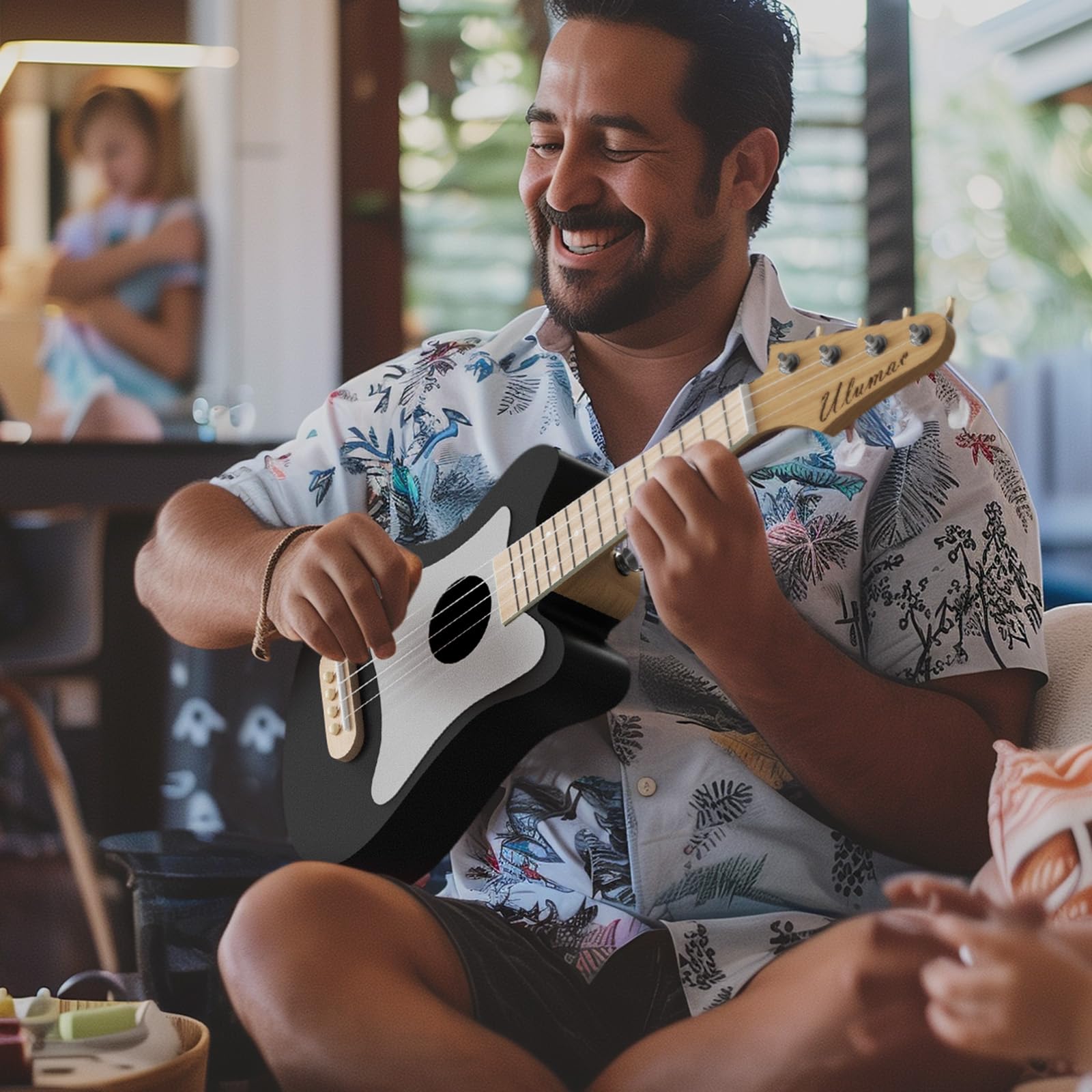 Soprano Ukulele Beginner Kit - 21.5 Inch Spruce Wood Ukelele with White Pickguard, Gig Bag, Digital Tuner, Extra Strings, 3 Picks & Strap - Perfect for Beginners, Travel & Outdoor Performances (Black, Model P005WBK)