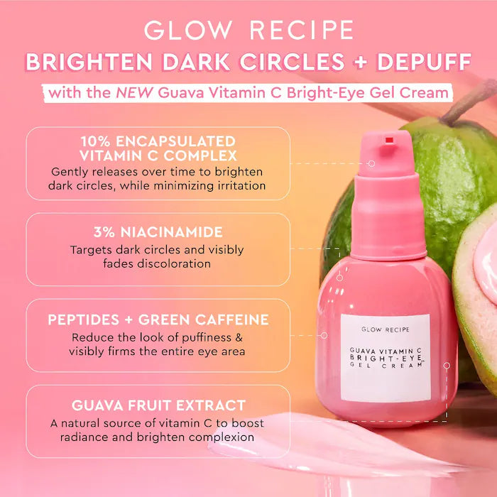 Guava Vitamin C Brightening Eye Gel Cream - Dark Circle Treatment & Under Eye Puffiness Relief | Glow Recipe | Hydrating Eye Care for Morning & Night Routine