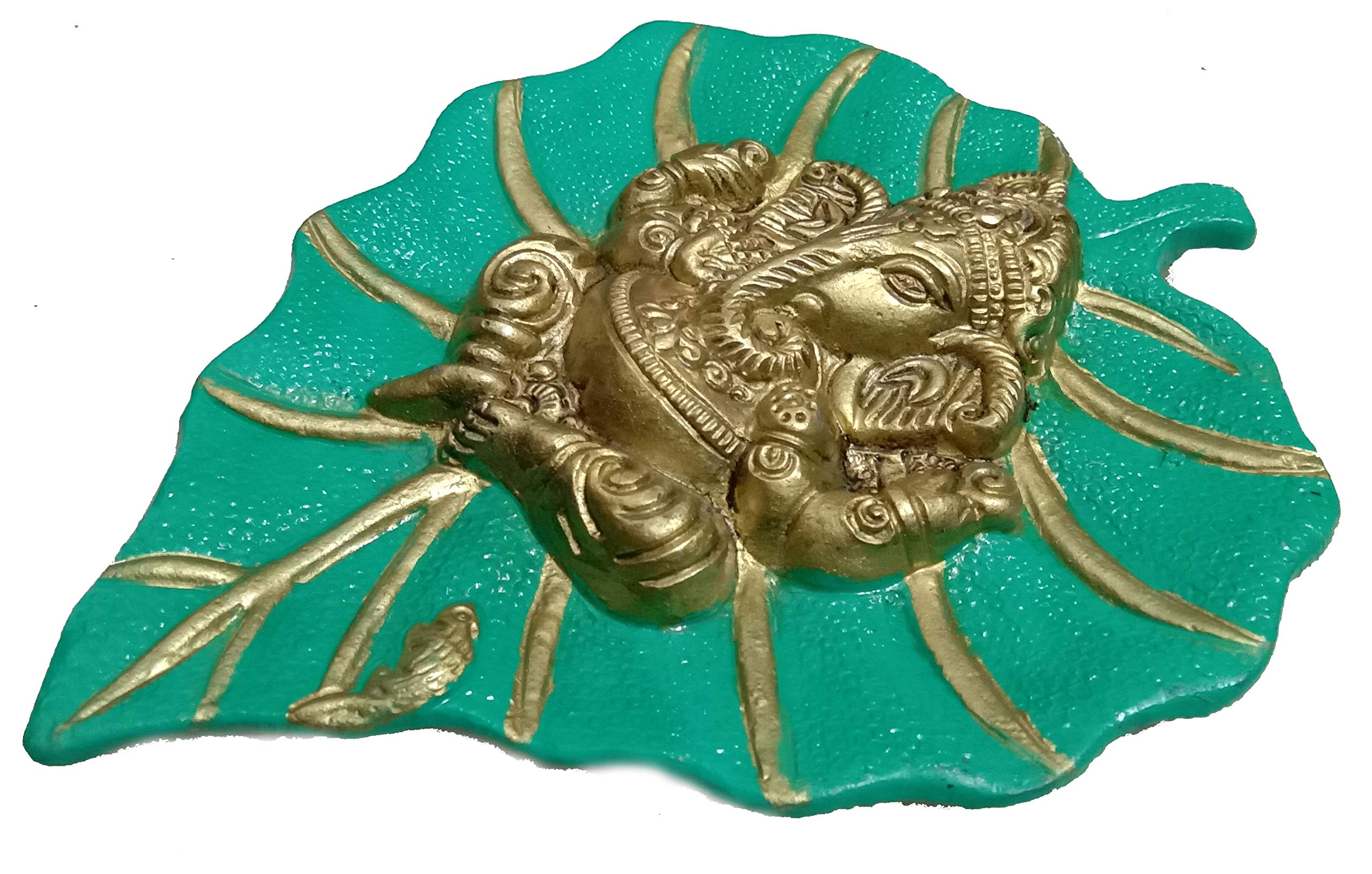Charmy Crafts Metal Ganesha On Leaf Wall Hanging - Handmade Indian Home Decor for Living Room, Bedroom & Office - Perfect Housewarming Gift, Wedding Present & Spiritual Decor (Aqua Green) - Ideal for Meditation Spaces, Yoga Rooms & Cultural Home Accents