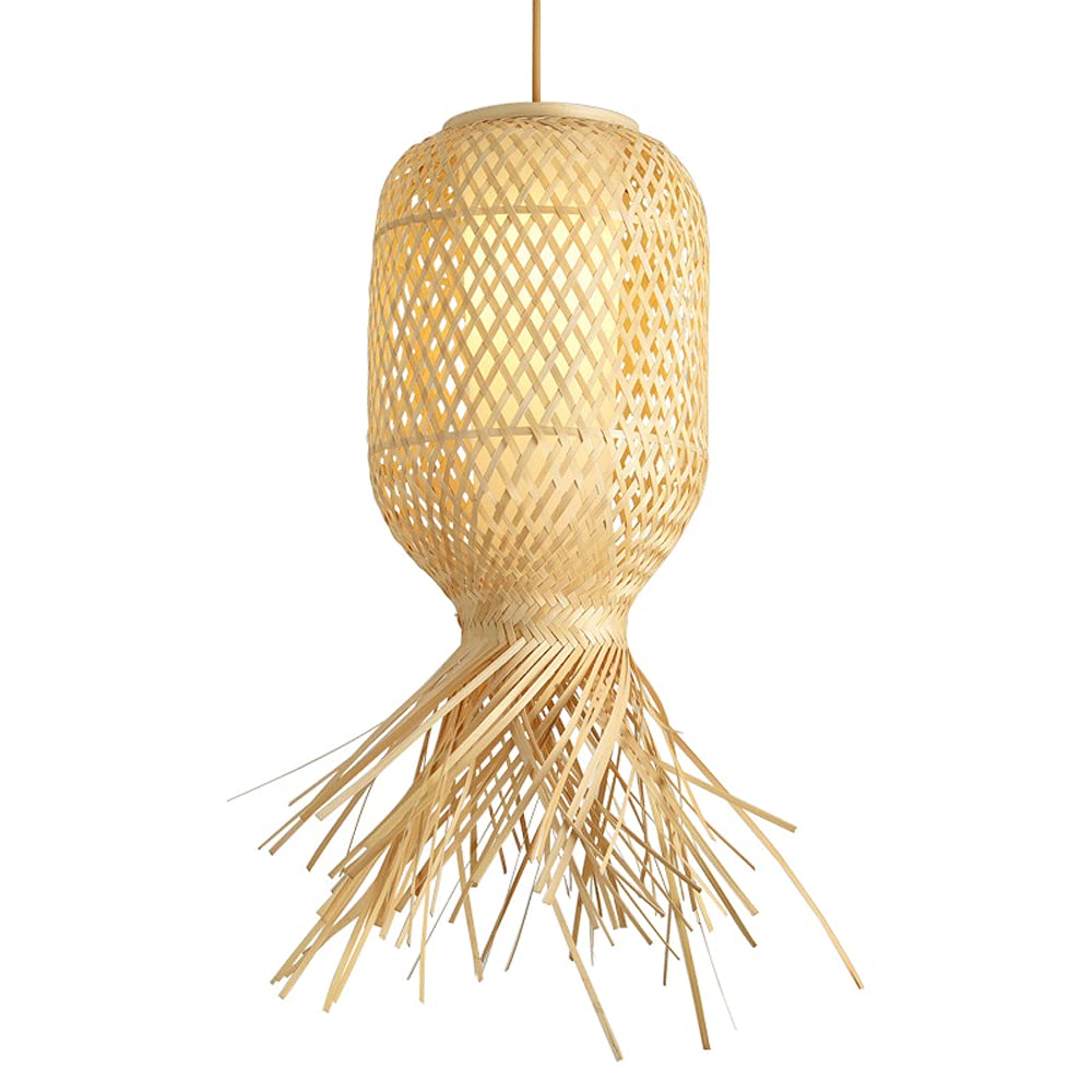 Vintage Bamboo Pendant Light Fixture - Hand-Woven Rattan Wicker Ceiling Lamp with Bamboo Lampshade for Porch, Aisle & Boho Home Decor - Perfect for Living Room, Bedroom, Patio and Outdoor Lighting