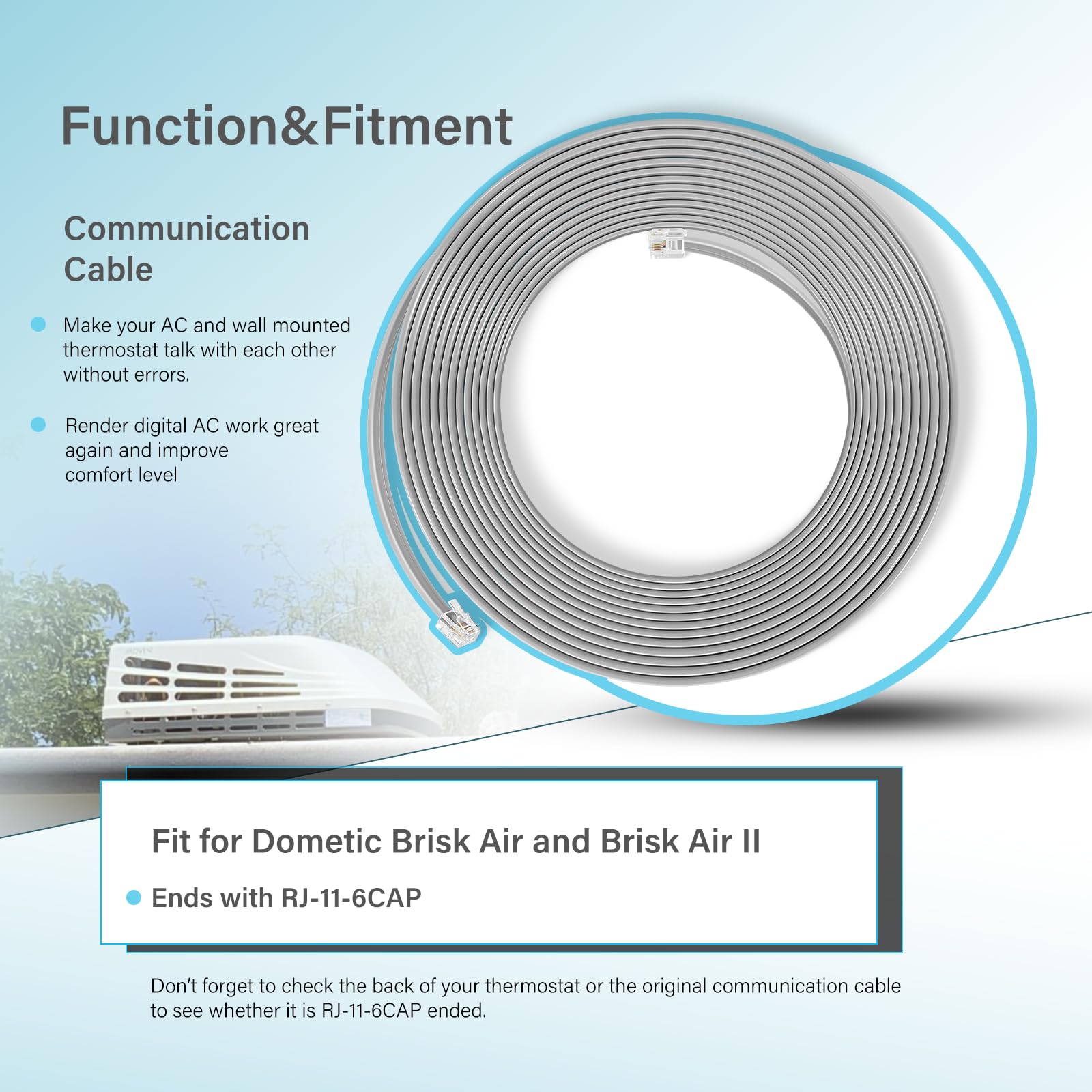 Dometic 3308013.022 Replacement Communication Cable - 40ft RV Roof Top Air Conditioner Wire for Brisk Air & Brisk Air II - Perfect for RV Camping & Mobile Home AC Systems