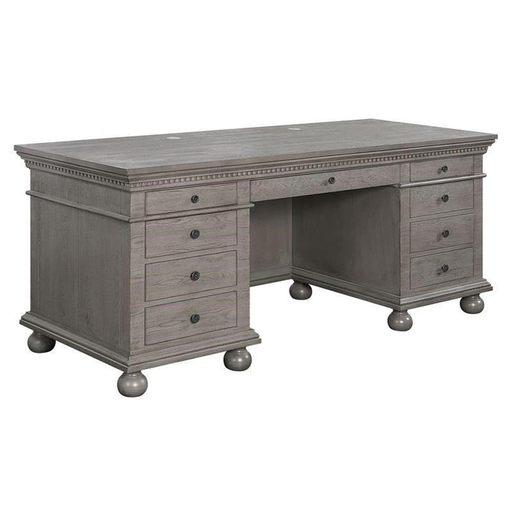 Acme Gustave Gray Oak Executive Writing Desk with 9 Drawers - Perfect for Home Office, Study Room & Professional Workspace