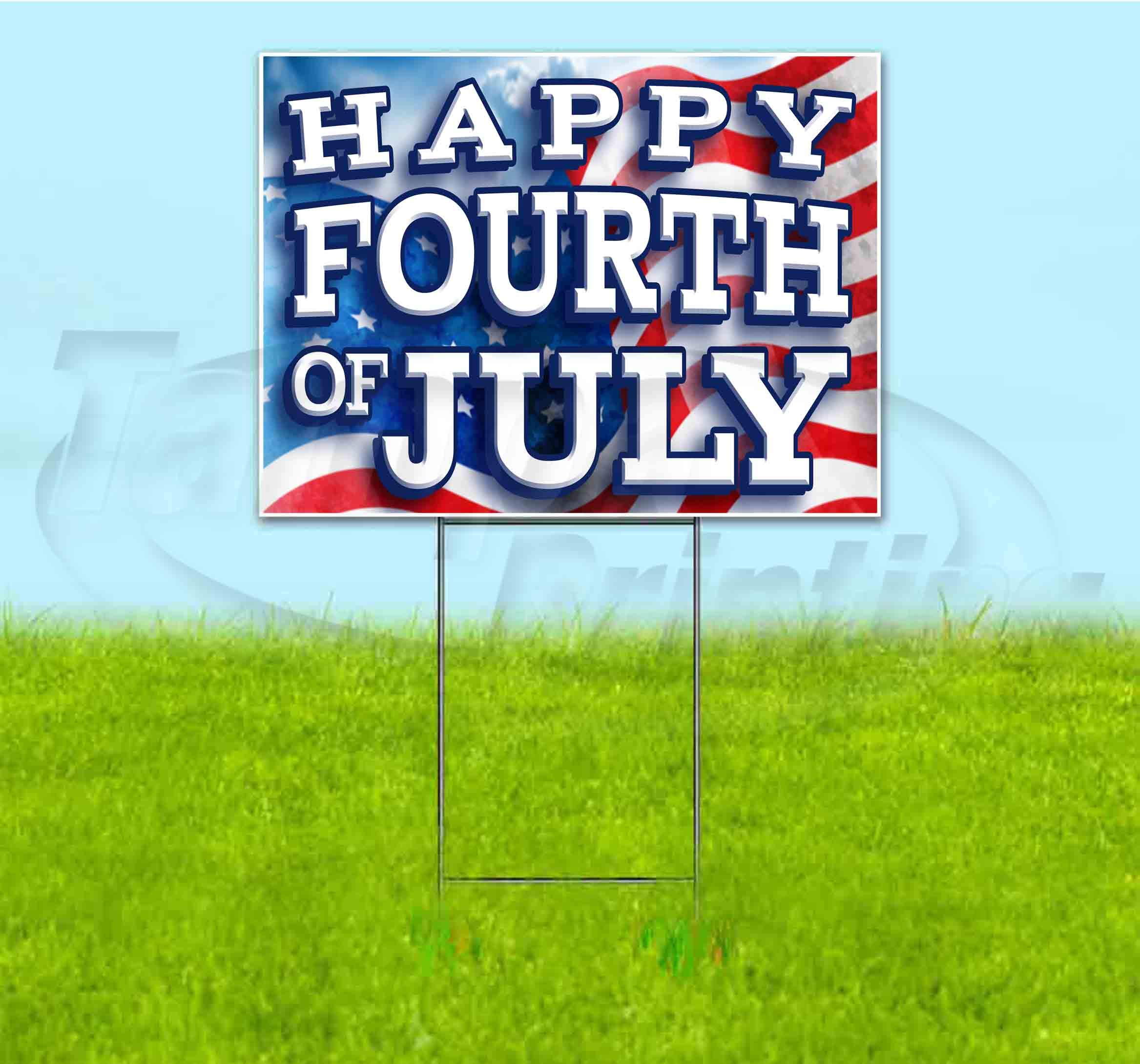 18x24 Inch Happy Fourth of July Yard Sign with Metal Step Stake - Bulk Discounts & Multi-Pack Options for Outdoor Patriotic Decorations