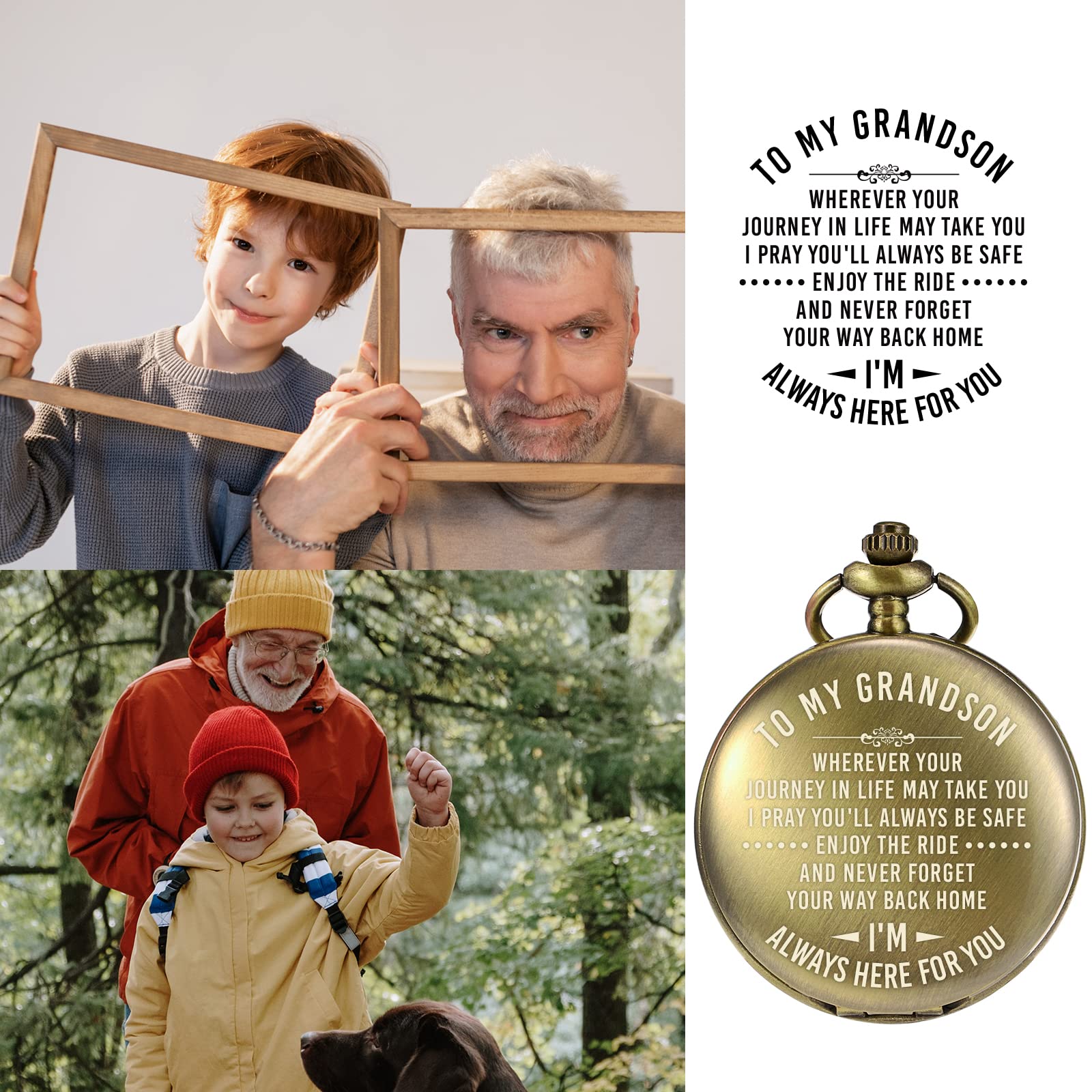 Engraved Men's Pocket Watch - Unique Birthday, Graduation Gift for Grandson, Him & Men | Personalized Keepsake from Grandpa & Grandma | Perfect for Formal Events, Weddings & Special Occasions