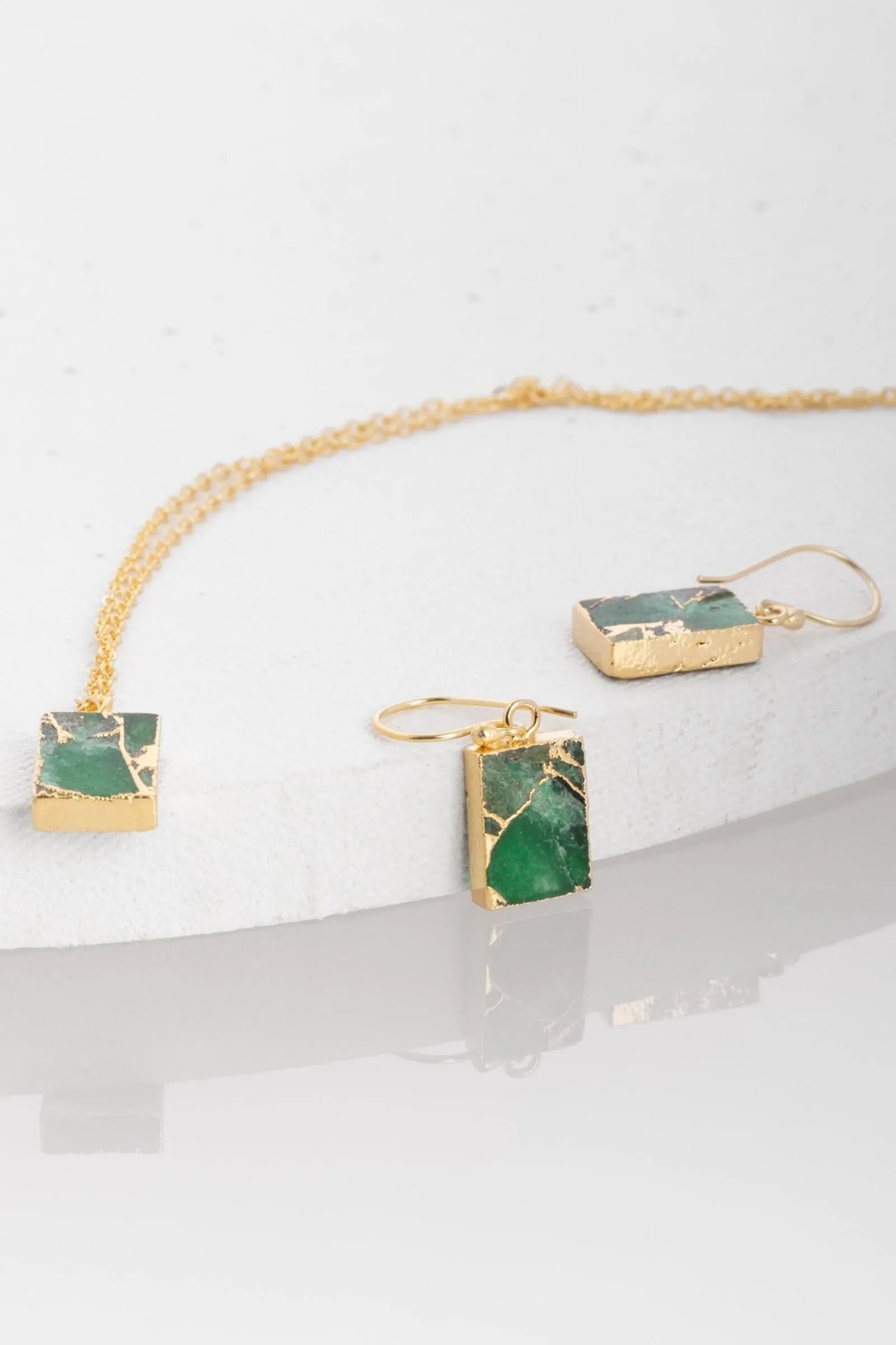 Square Gemstone Mini Stud Earrings and Pendant Necklace Set - Elegant Jewelry for Women, Gift for Her, Perfect for Parties & Special Occasions