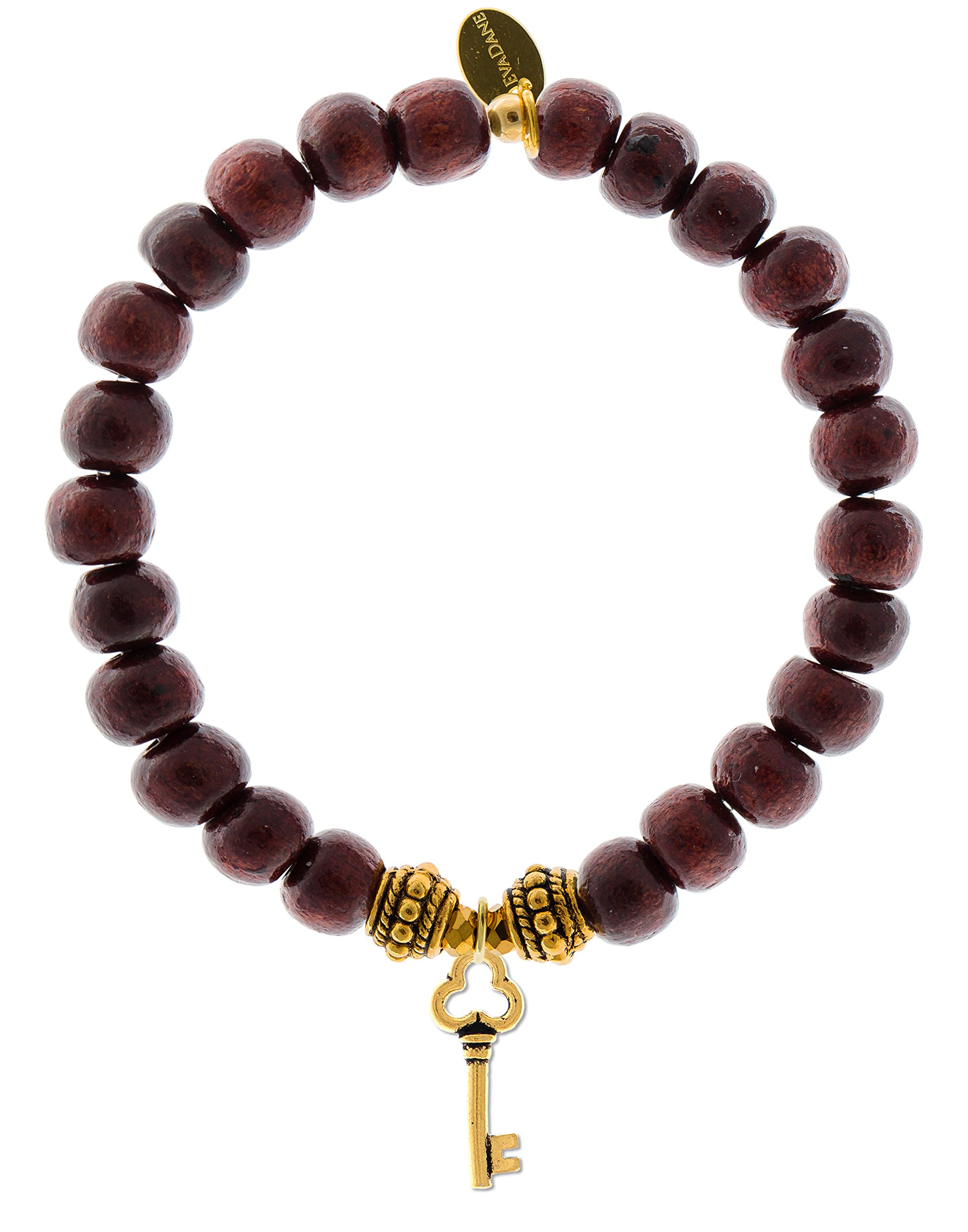 Natural Rosewood Gemstone Rope Bead Key Charm Stretch Bracelet for Women - Adjustable Yoga Meditation Boho Jewelry Gift for Girlfriend, Wife, Mom - Perfect for Everyday Wear, Spiritual Healing & Fashion Accessories