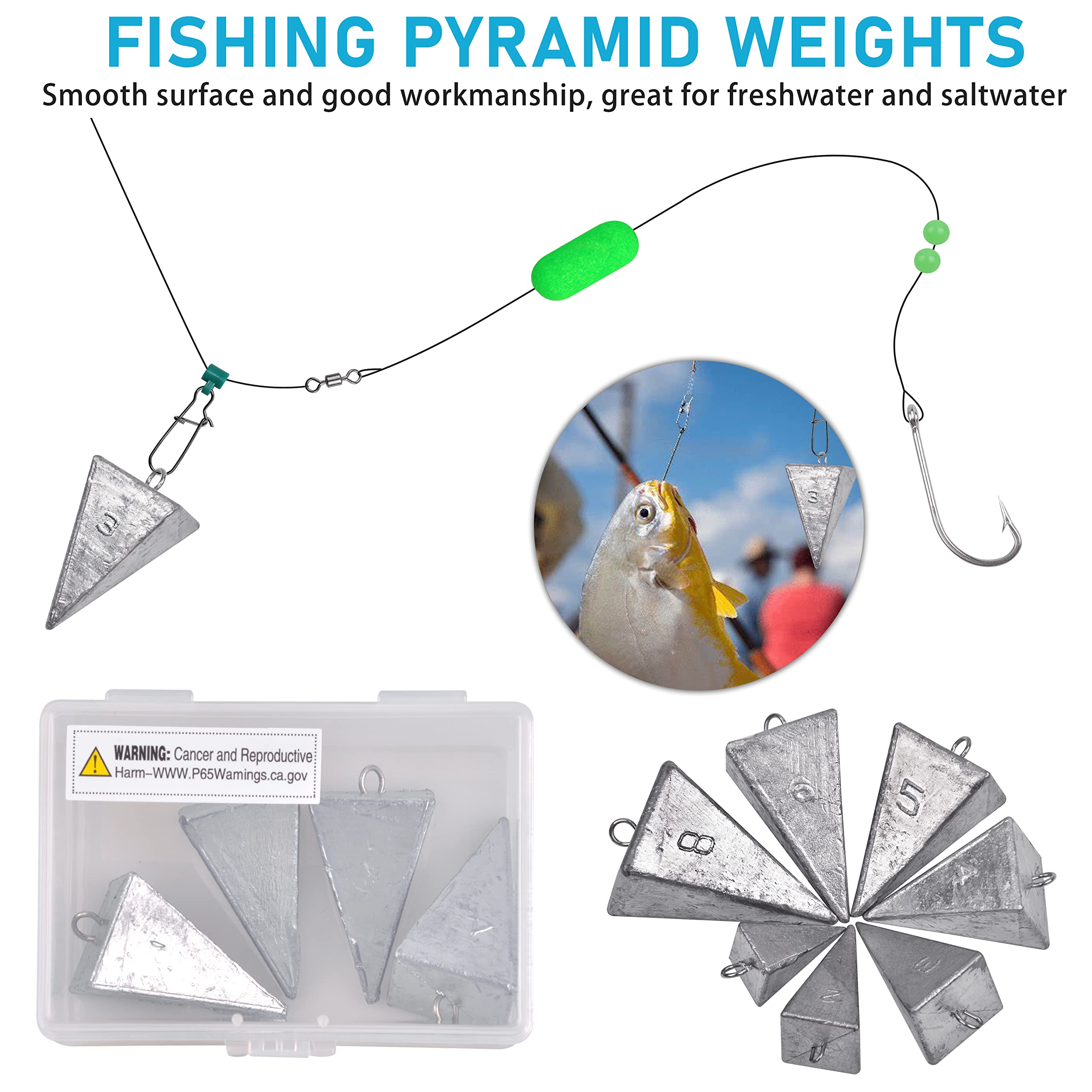 Pyramid Sinkers Fishing Weights 1oz-8oz - Bullet & Tangle-Free Saltwater Surf Fishing Gear - Perfect for Surf Casting, Bottom Fishing & Ocean Angling