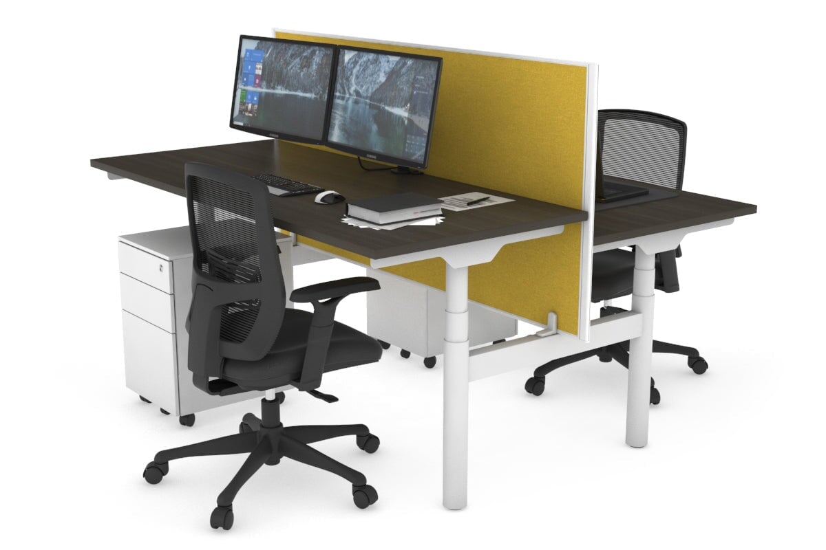 Flexi Premium Height Adjustable 2-Person H Bench Workstation - White Frame [1400L x 700W] for Office & Home Workspace | Ergonomic Standing Desk Solution