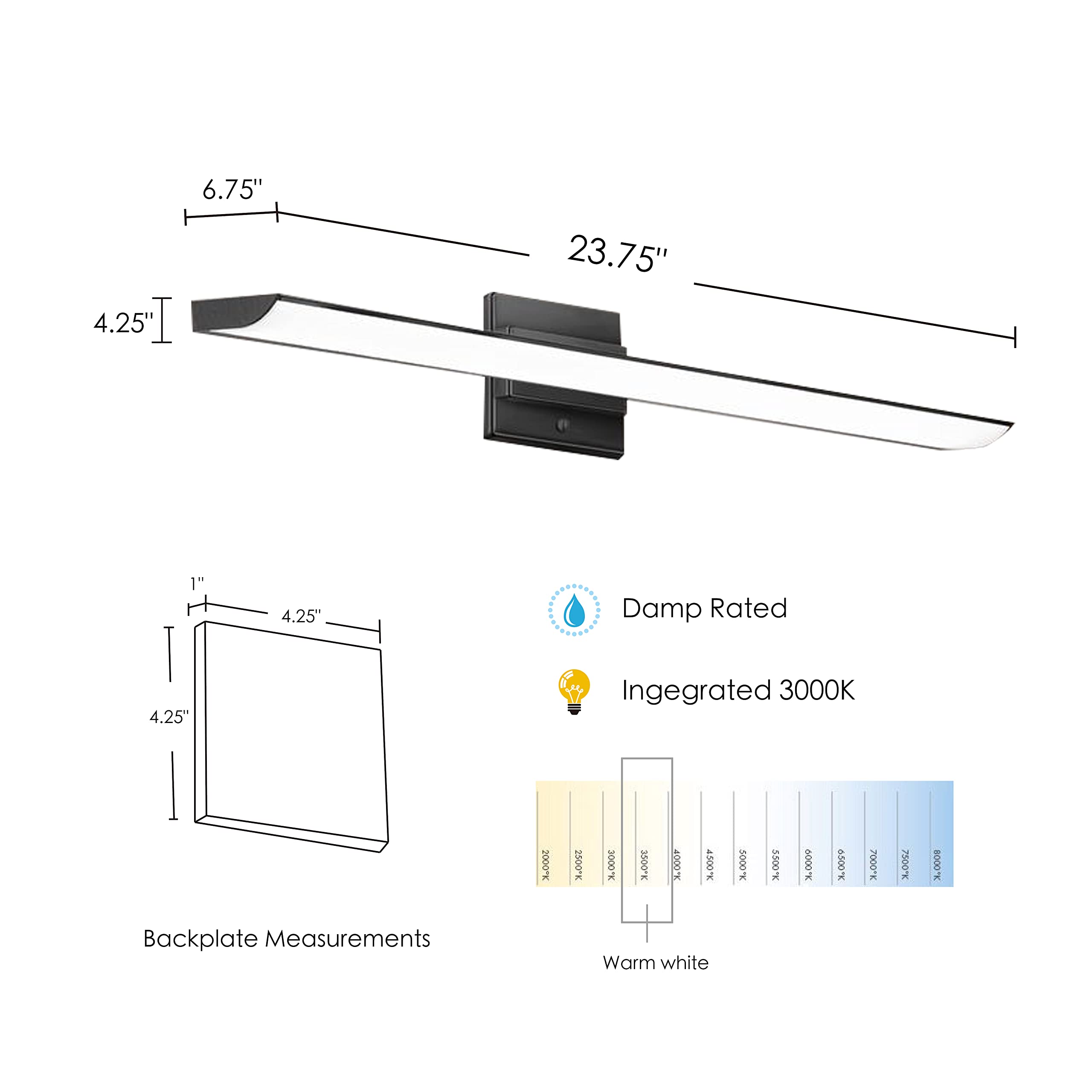 EGLO 202075A Tabiano 1-Light Modern Vanity Light - Dimmable LED Wall Sconce for Bathroom with Satin Glass Shade, 23-Inch Matte Black - Perfect for Mirror Lighting, Powder Room & Modern Home Decor