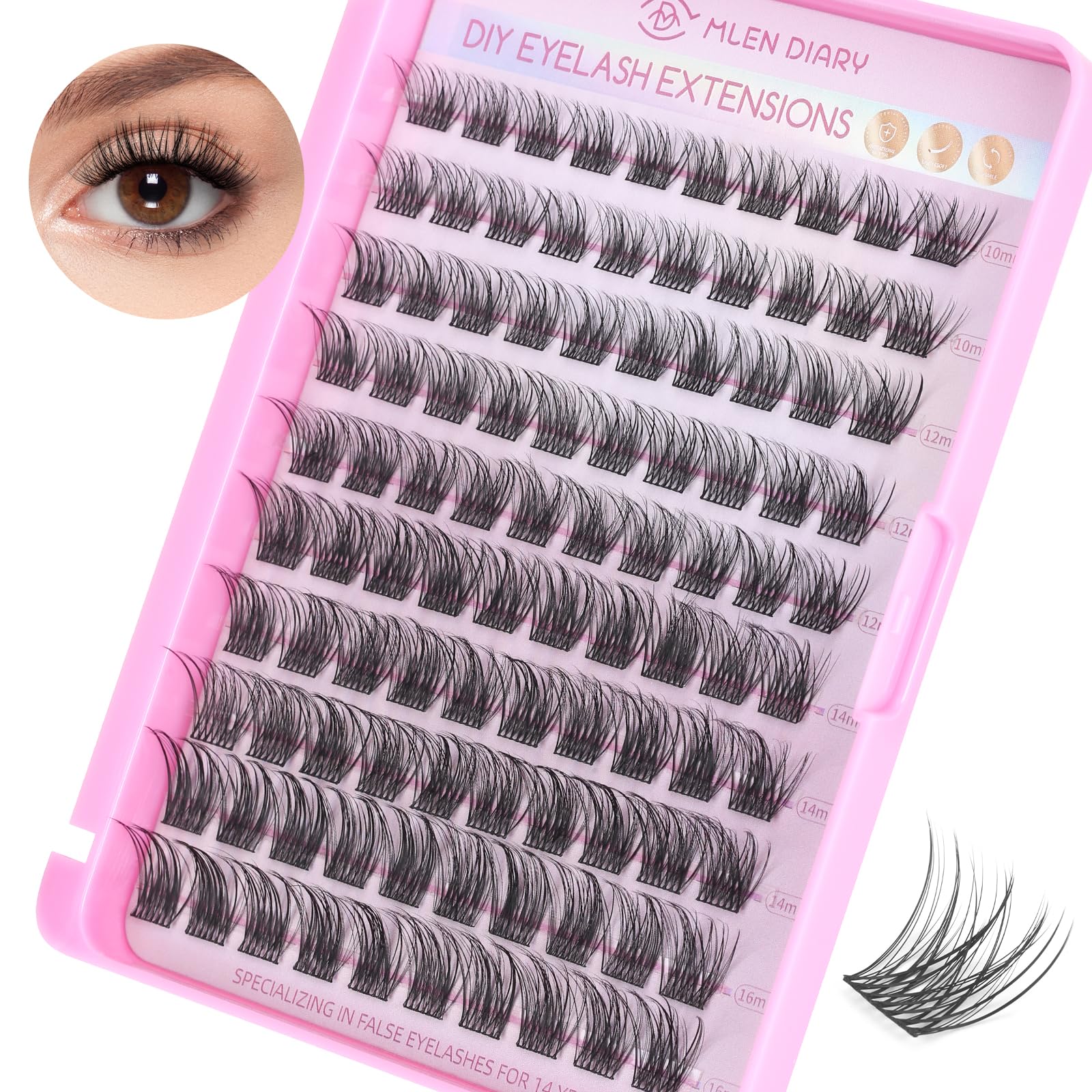 100PCS Wispy Fluffy D Curl Cluster Lashes - Super Thin Band, Natural Volume, Reusable DIY Eyelash Extensions (10-16mm Mix) - Perfect for Home Use, Parties, Weddings & Special Occasions