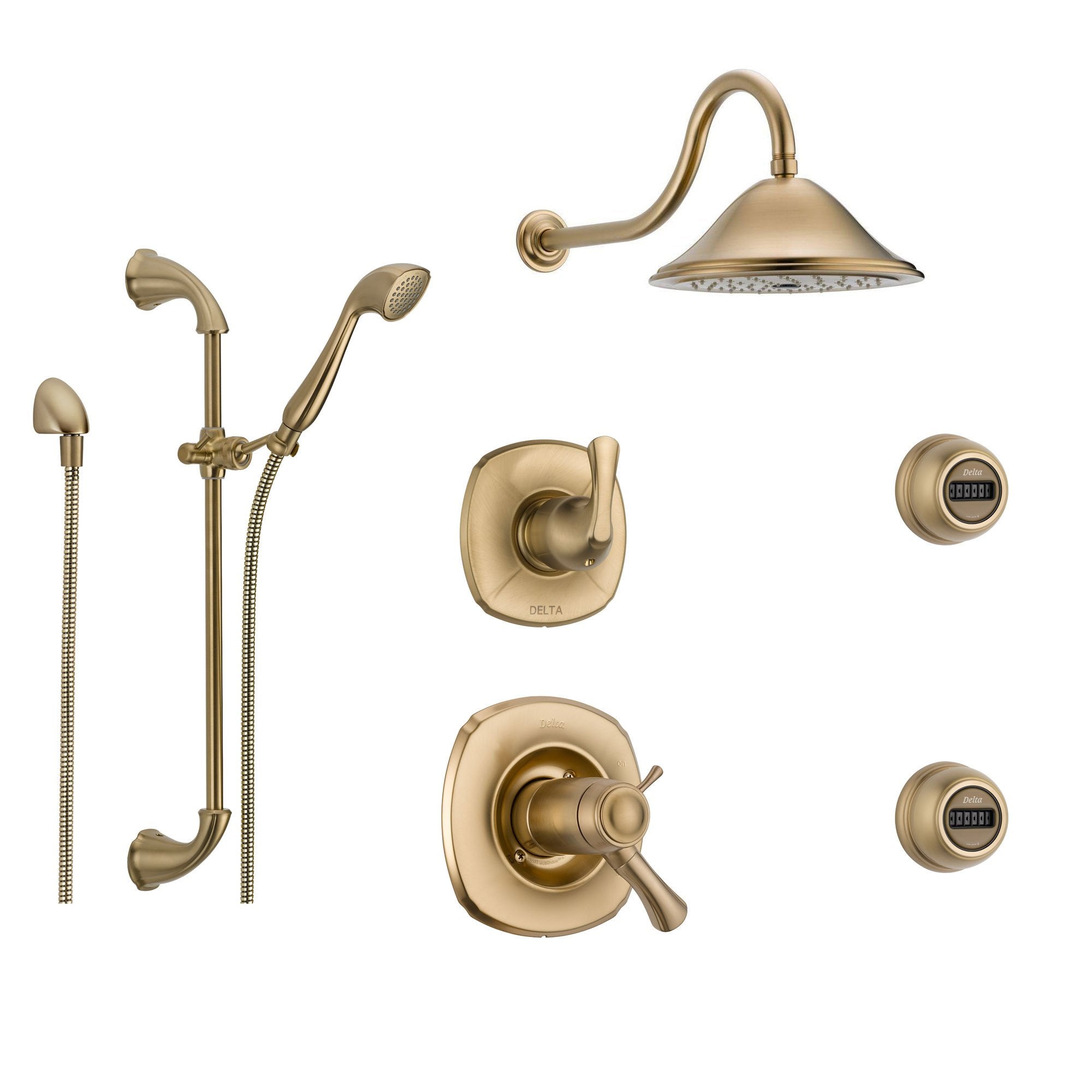 Delta Addison Champagne Bronze Thermostatic Shower System - 6-Setting Diverter, Large Rain Showerhead, Hand Shower & 2 Body Sprays (Model SS17T9293CZ) for Luxurious Spa-Like Bathroom Experience