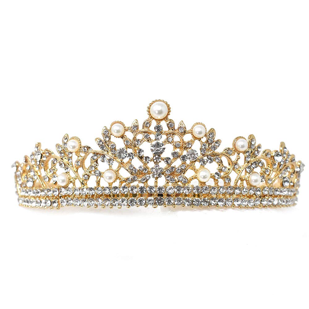 Homeford Pearl Accent Jeweled Tiara Headband - 6 Inch Bridal Crown for Weddings, Prom, Pageants & Special Occasions