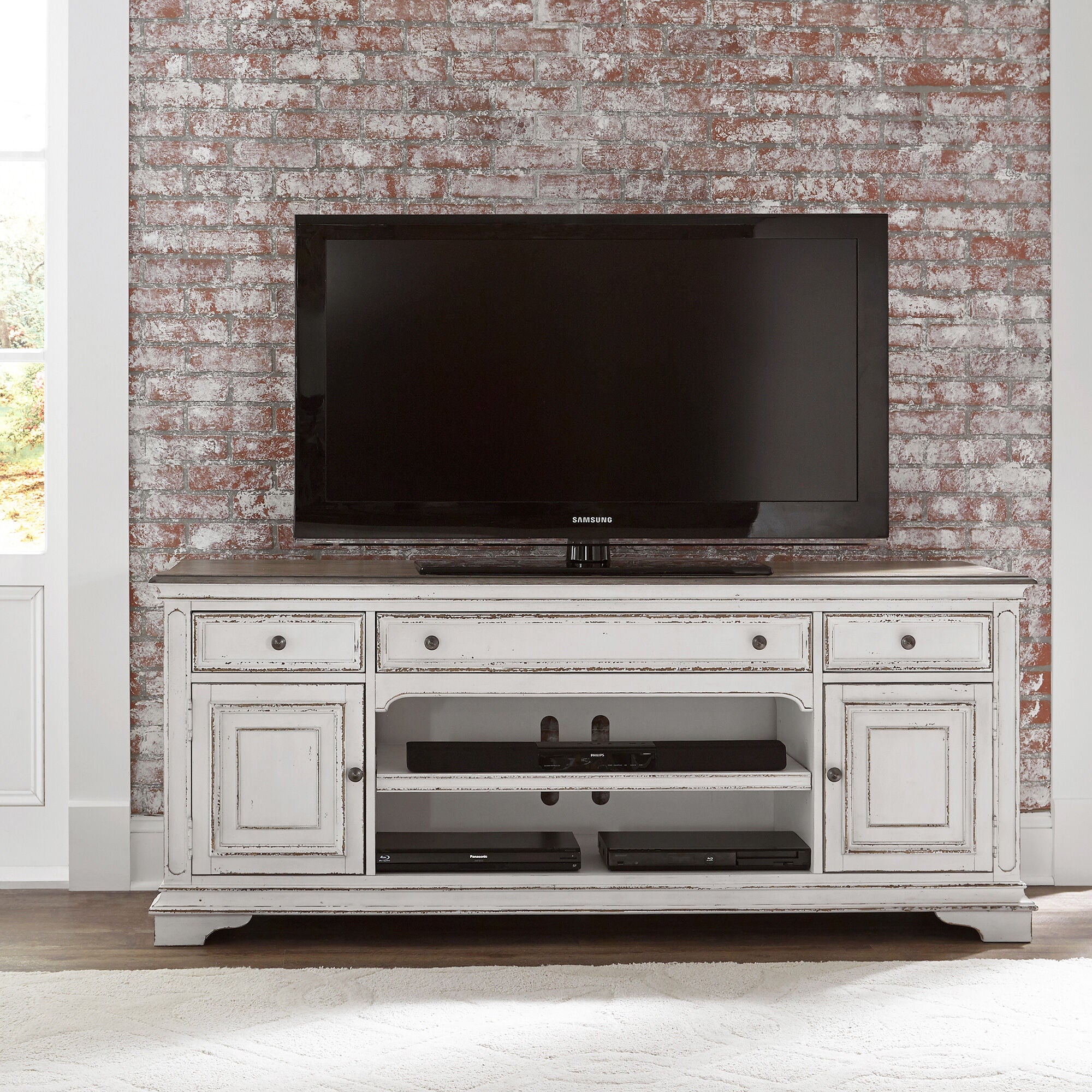 Magnolia Manor 70 Inch Console Table - Solid Wood Entryway Table with Storage Shelf - Perfect for Hallway, Living Room & Foyer Decor