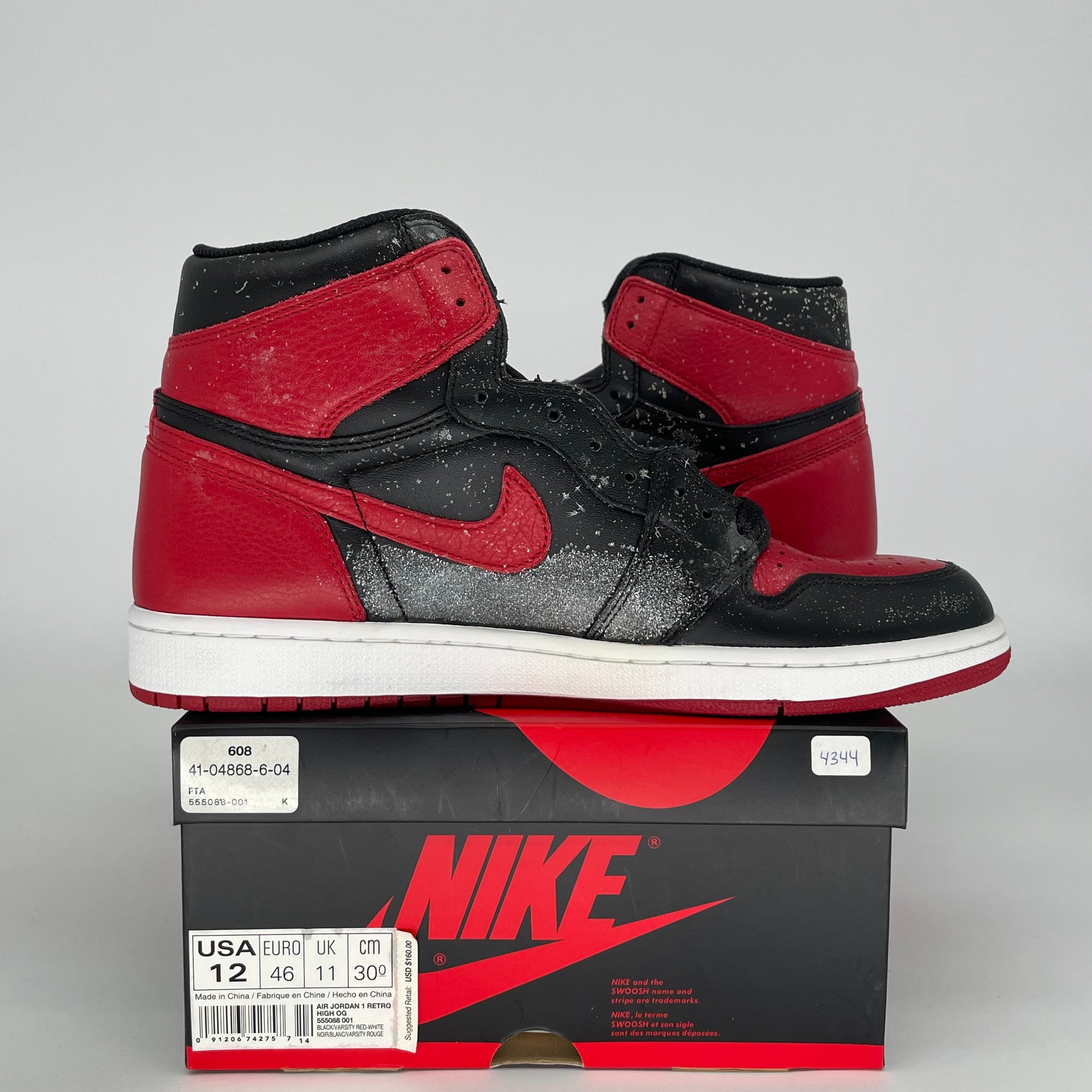 Original Air Jordan 1 Retro High OG 'Bred' Black/Red Men's Basketball Shoes Size 12 (555088-001) - Perfect for Sneaker Collectors & Streetwear Fashion