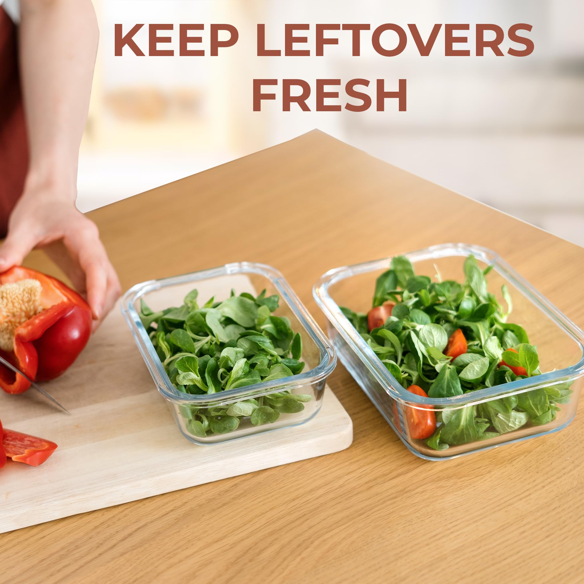 Razab 2700ml (92 Oz) Large Glass Food Storage Containers with Vented Lids - BPA Free, Airtight & Leakproof Snap Lock Lids - Microwave, Oven & Freezer Safe - Perfect for Baking, Casserole, Meal Prep & Leftovers Storage
