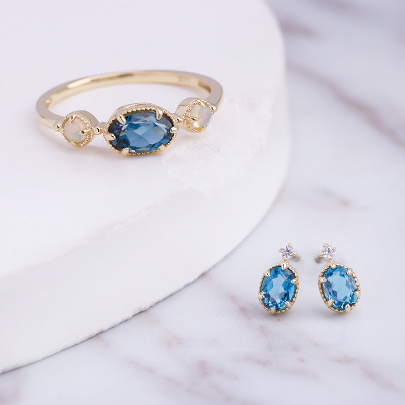London Blue Topaz Star Gemstone Stud Earrings - 925 Sterling Silver Dainty Earrings for Women | Perfect for Bridal, Anniversary & Everyday Jewelry Gifts | KE166