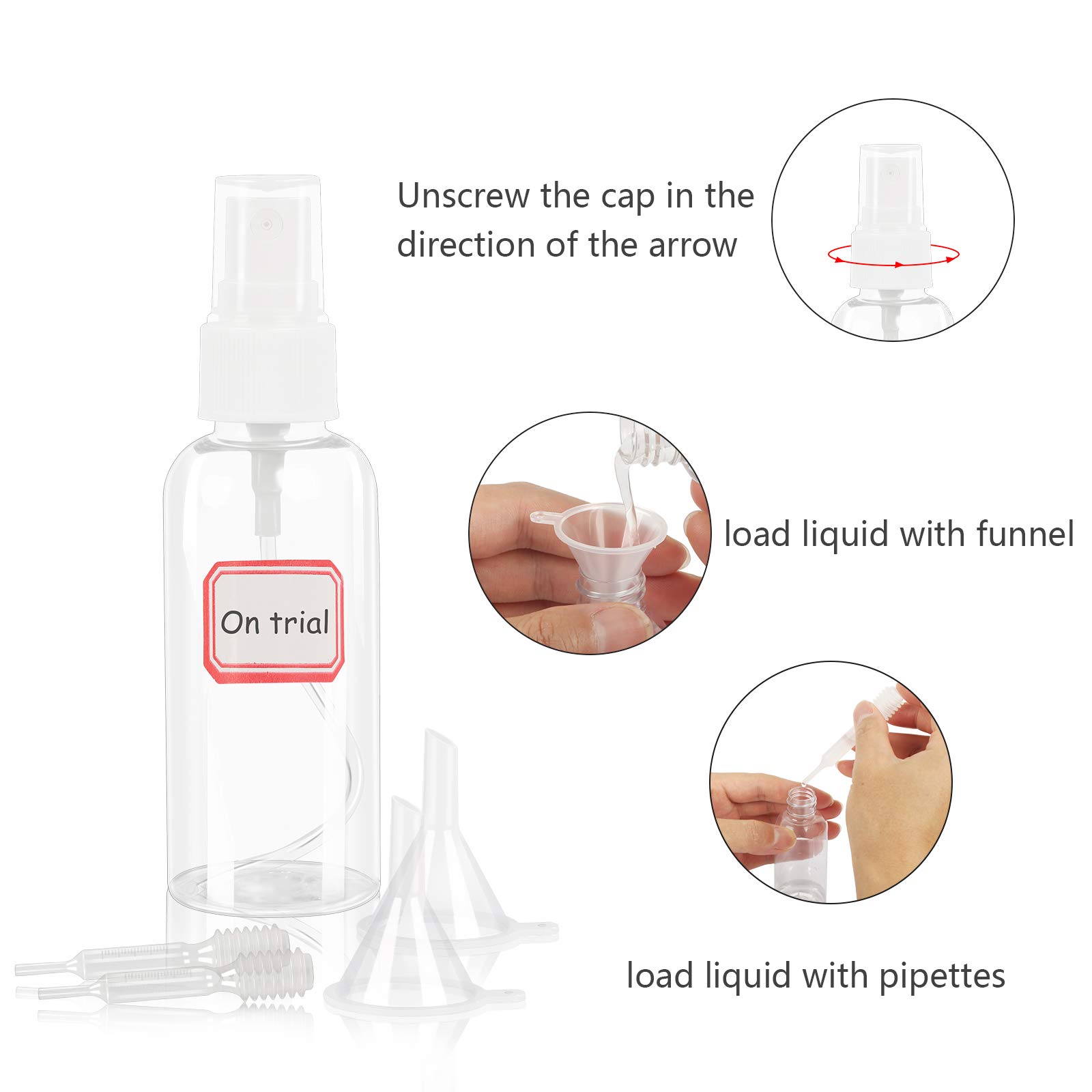 AirSMall 17-Piece Empty Spray Bottle Kit - 60ml Small Portable Plastic Atomizer with Pump Bottle & Funnel Dropper - Perfect for Travel, Cleaning, Beauty Products & DIY Solutions