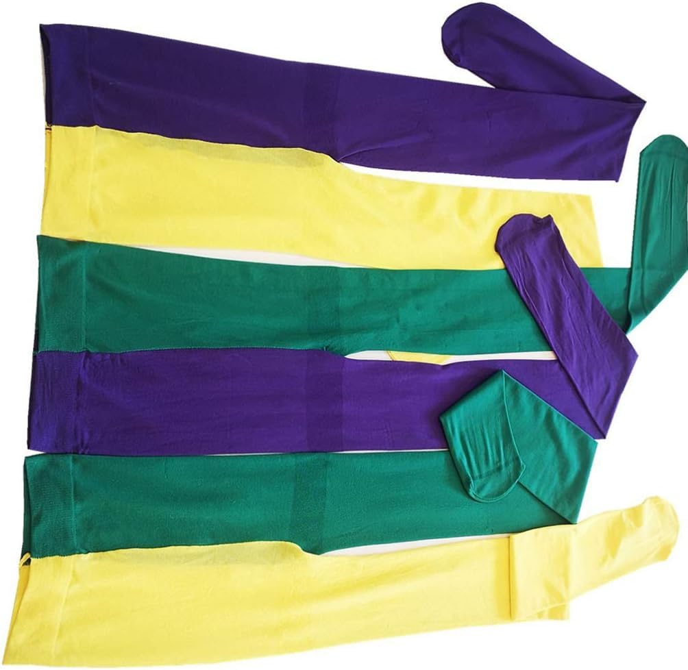 Purple Yellow Green Mardi Gras Tights - Stretchy Dance Leggings for Costume Parties, Carnival Celebrations & Festive Performances