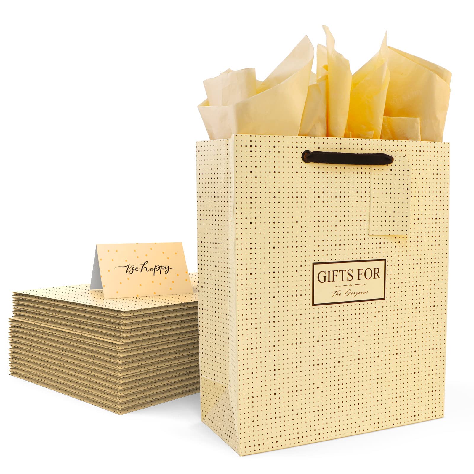 JiaWei 16 Inch Large Luxury Gift Bags - 6 Pack Black Foil Dot Gift Wrap Bags with Tissue Paper, Sturdy Ribbon Handle for Birthday, Christmas, Baby Shower & Wedding - Perfect for Party Favors, Holiday Gifts & Special Occasions