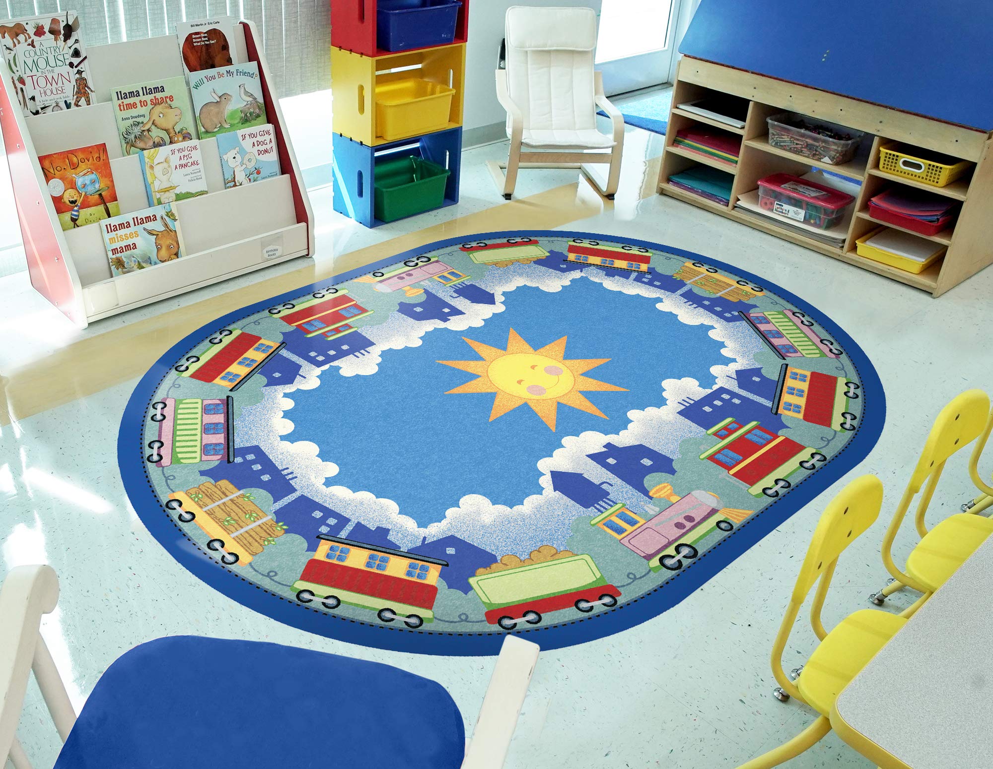 Joy Carpets Kid Essentials Non-Slip Play Mat for Infants & Toddlers - Soft, Washable, Multicolored Oval Rug (3'10
